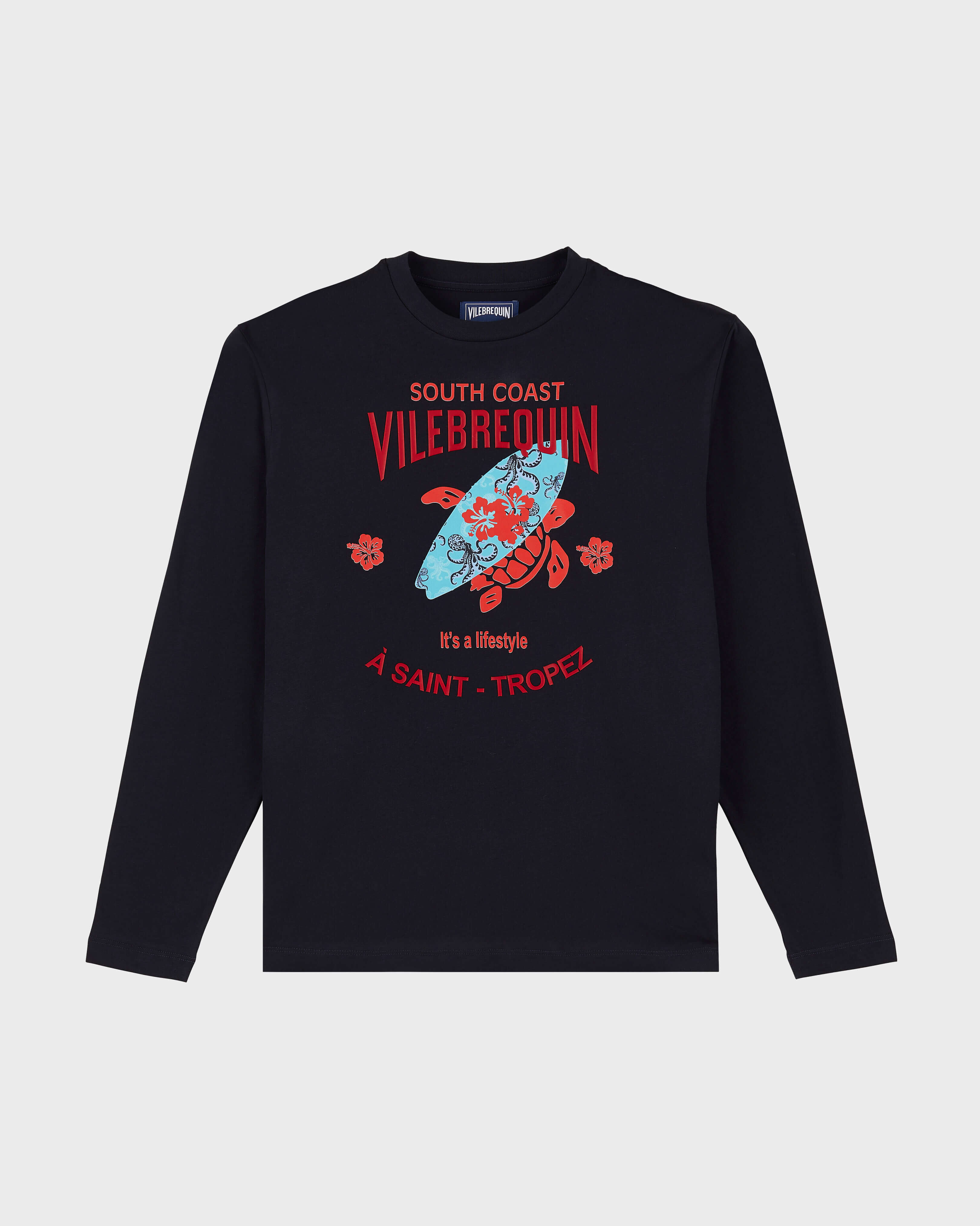 Men Cotton Long Sleeves T-shirt Turtles Surf NAVY front view