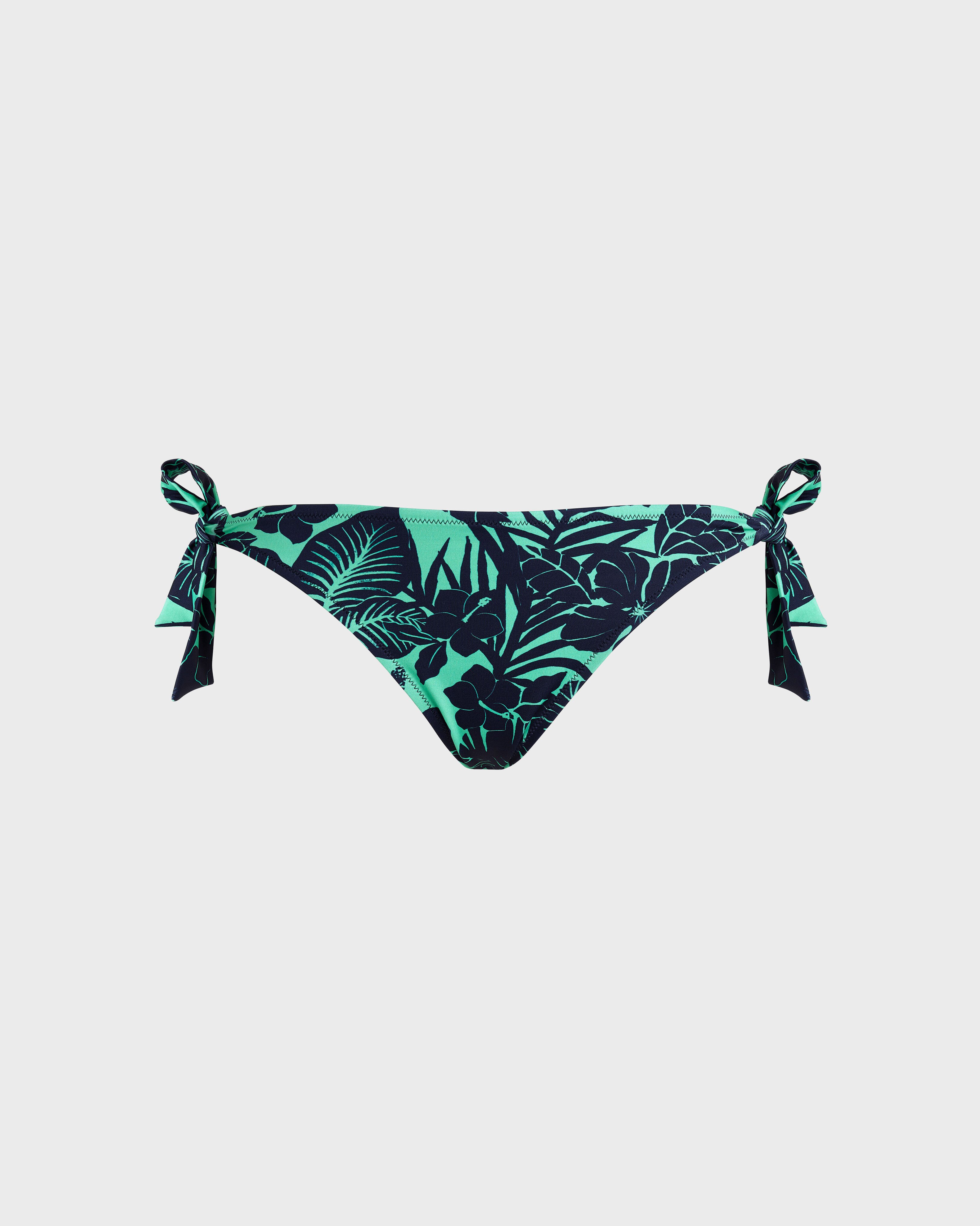 Women Side Tie Bikini Bottom Flowers Paradise GREEN PARADISE front view