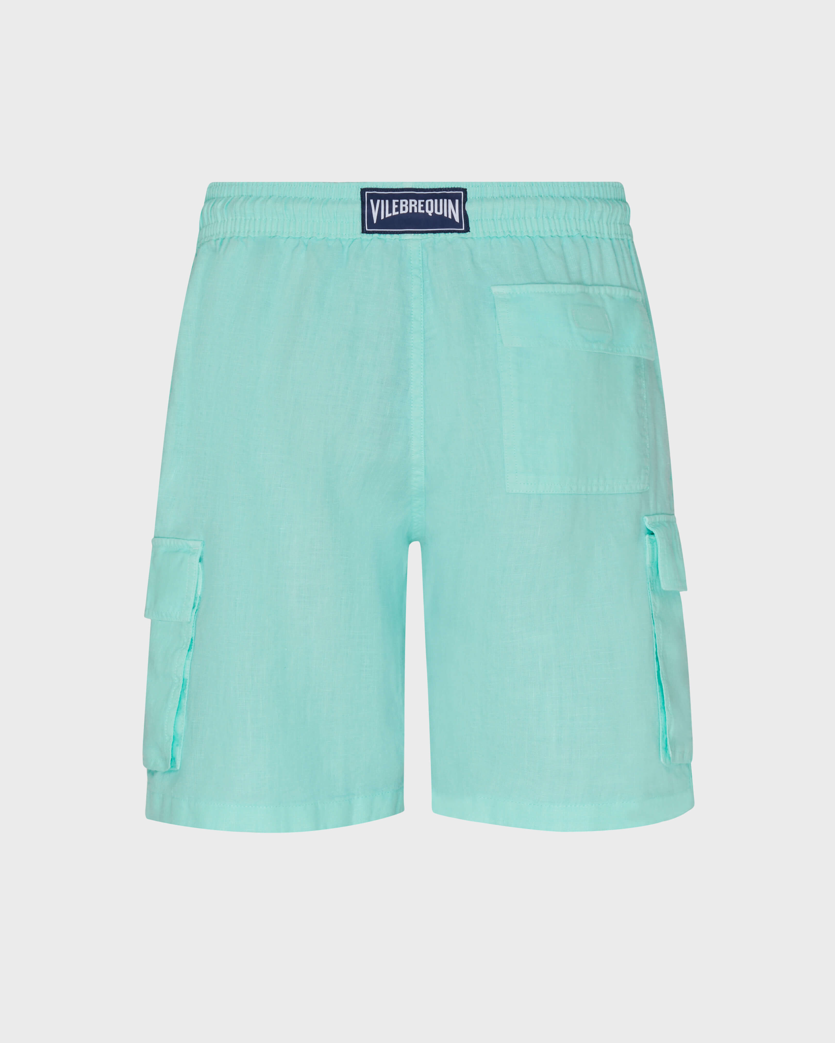 Men Linen Bermuda Shorts Cargo Pockets CARIBBEAN back view
