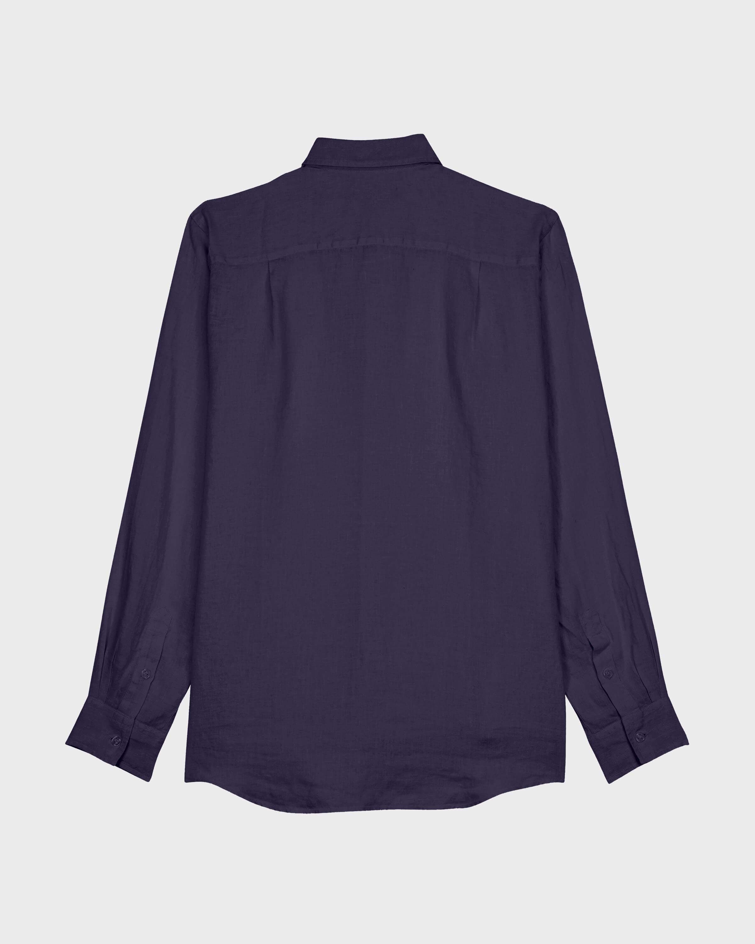 Men Linen Shirt Solid NAVY back view