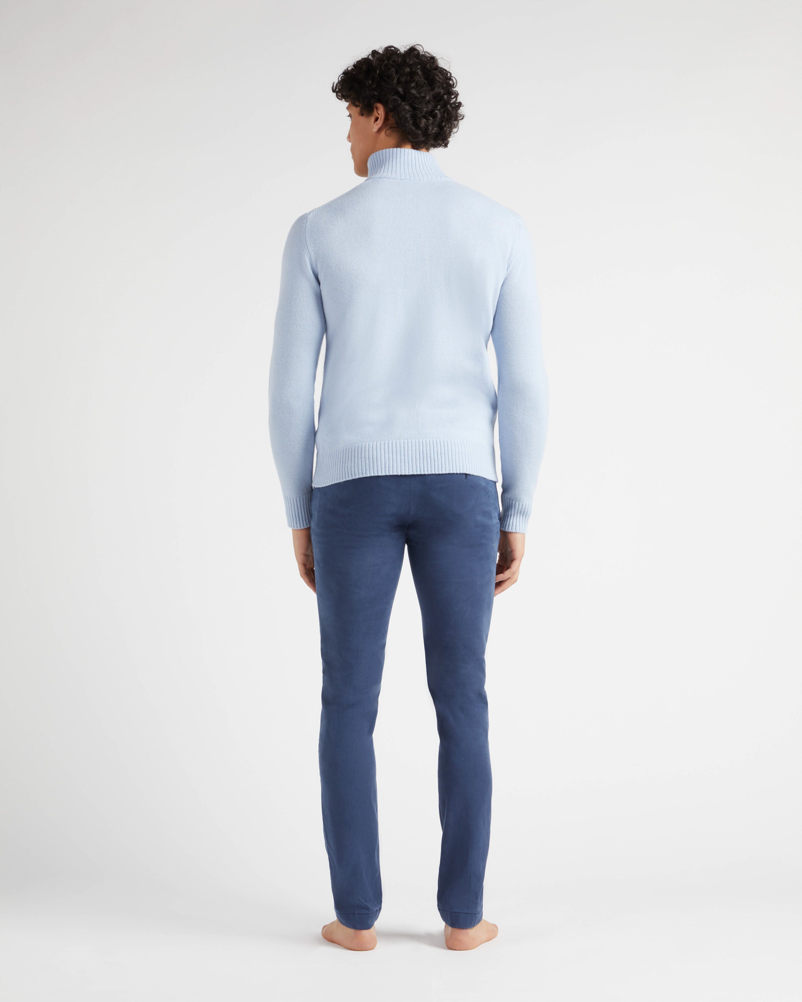 Men Wool and Cashmere Full Zip Sweater Turtle GLACIER backworn view