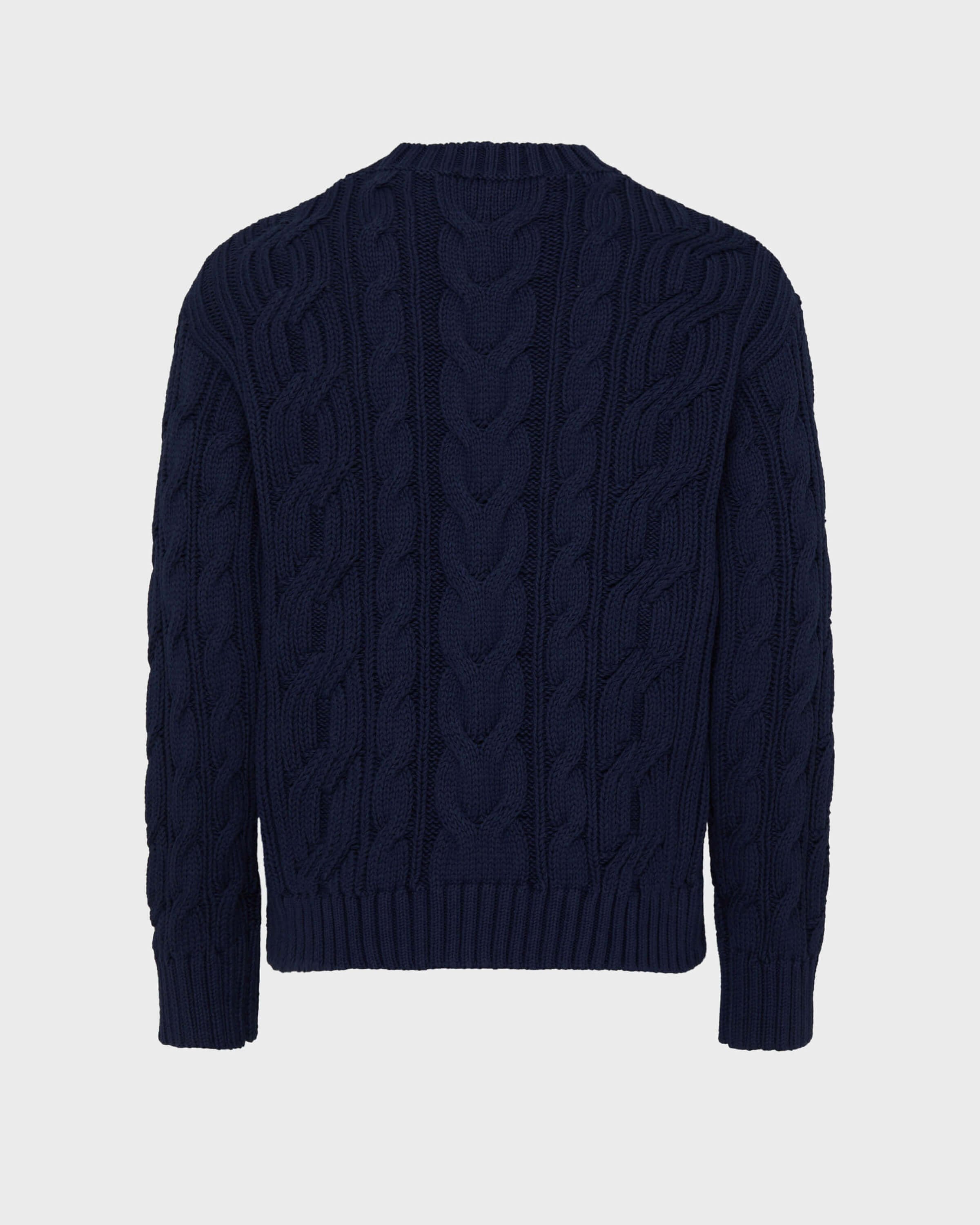 Men Cable-Knit Cotton Sweater NAVY back view