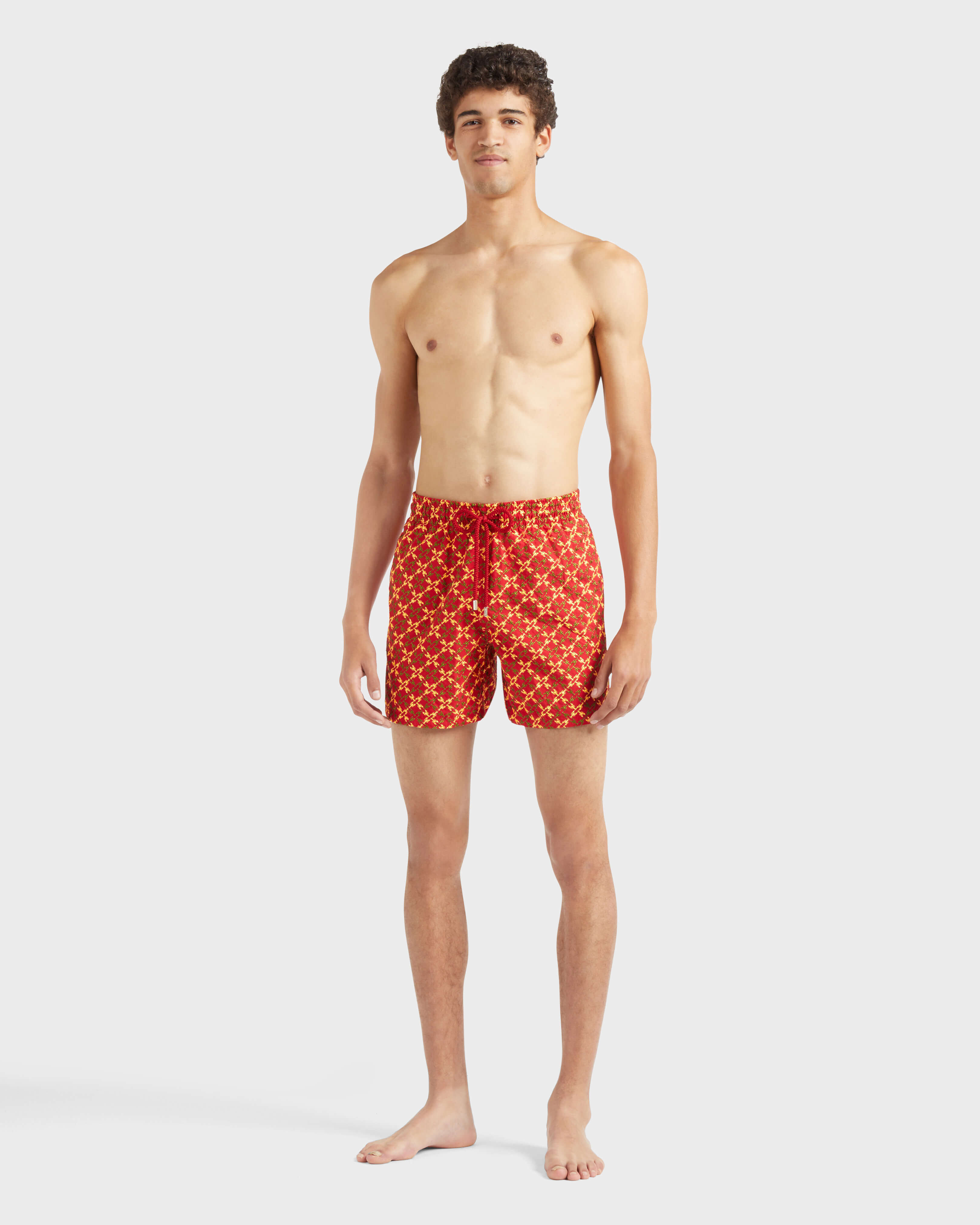 Men Swim Shorts Embroidered Homard Pixel - Limited Edition LIPSTICK frontworn view