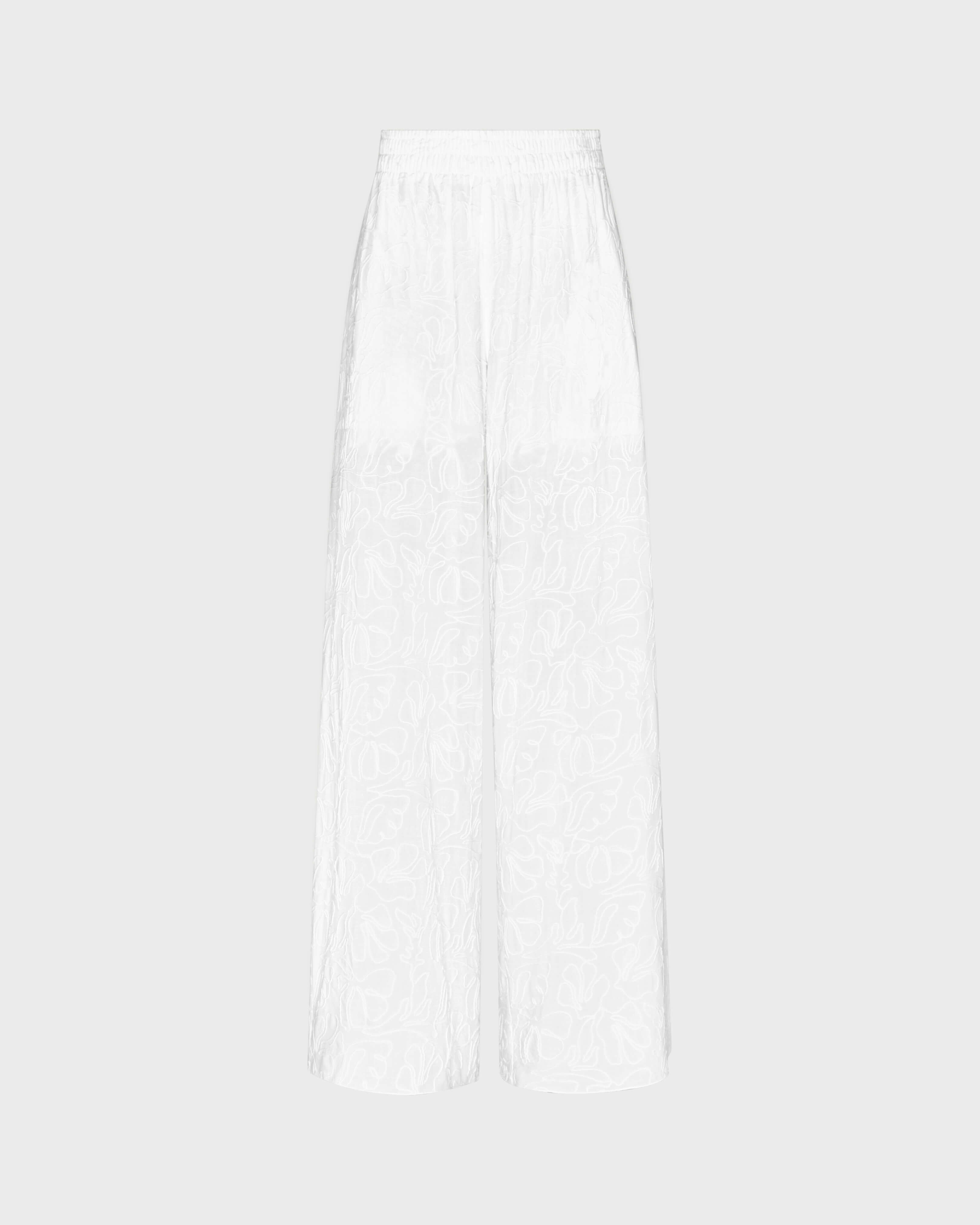 Women Viscose Elastic Waist Pants Seashells OFF WHITE front view