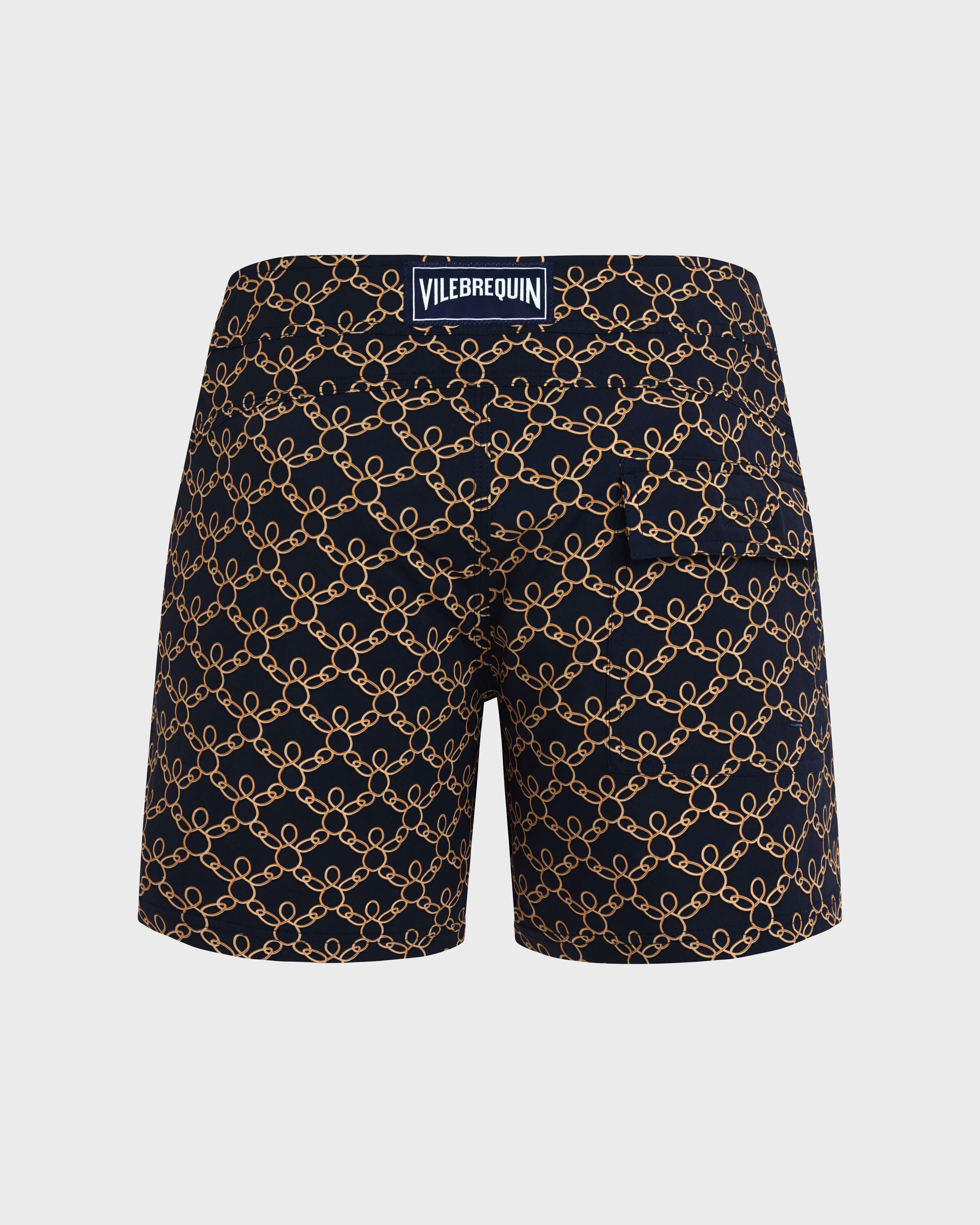 Men Stretch Short Flat Belt Swim Shorts Turtles Chain NAVY back view
