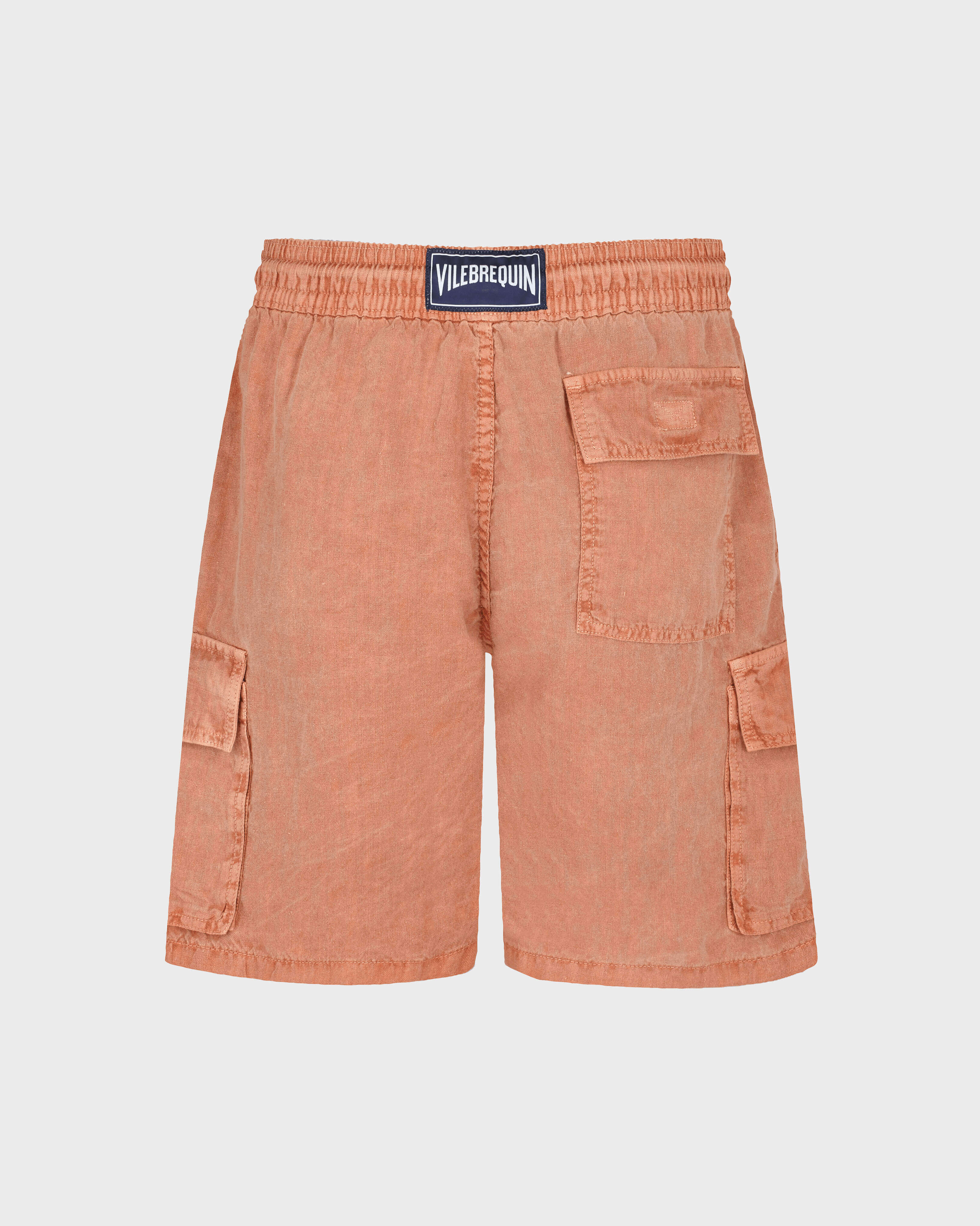 Men Linen Bermuda Shorts Mineral Dye POTTERY back view