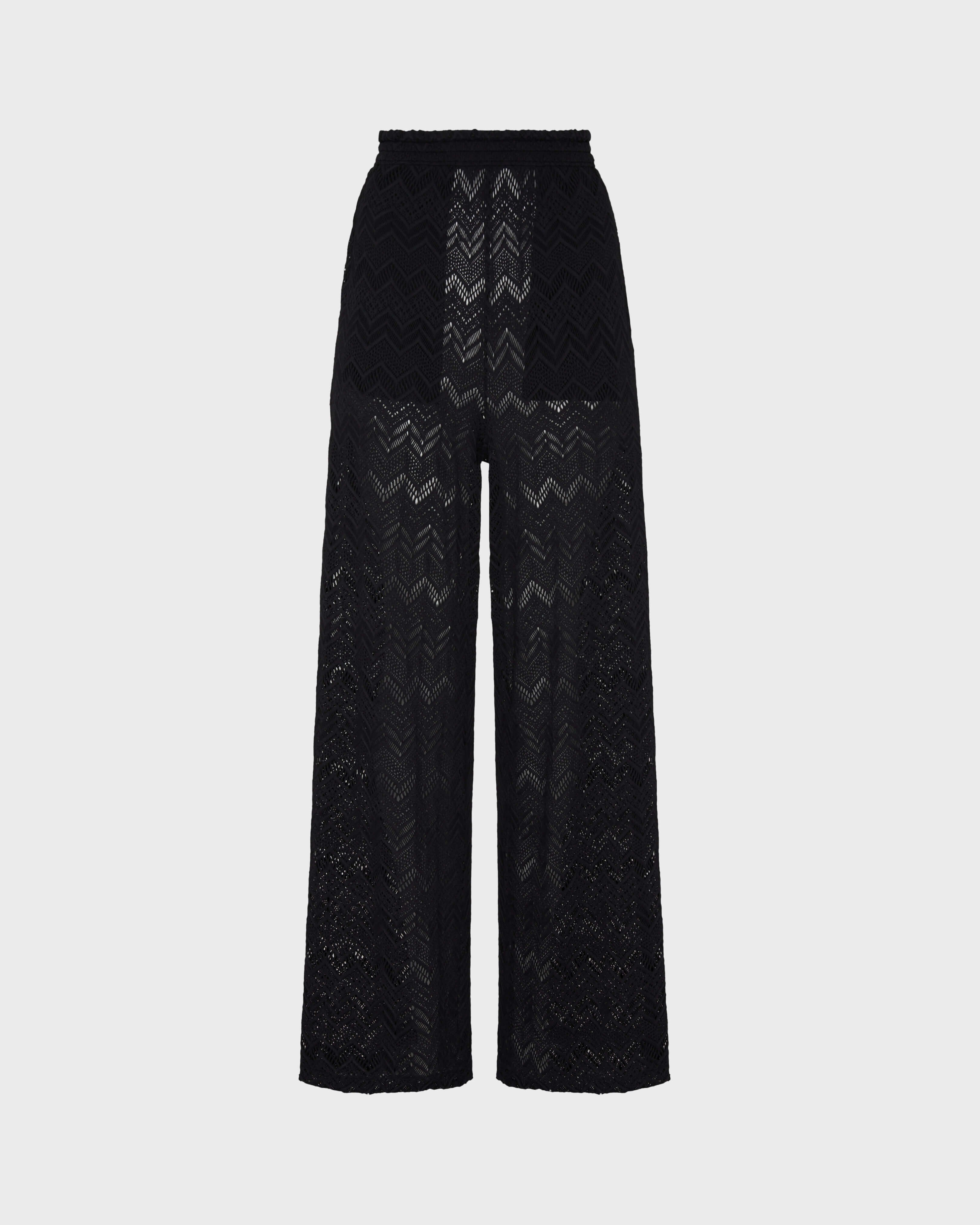 Women Mesh Wide-Leg Pants BLACK front view