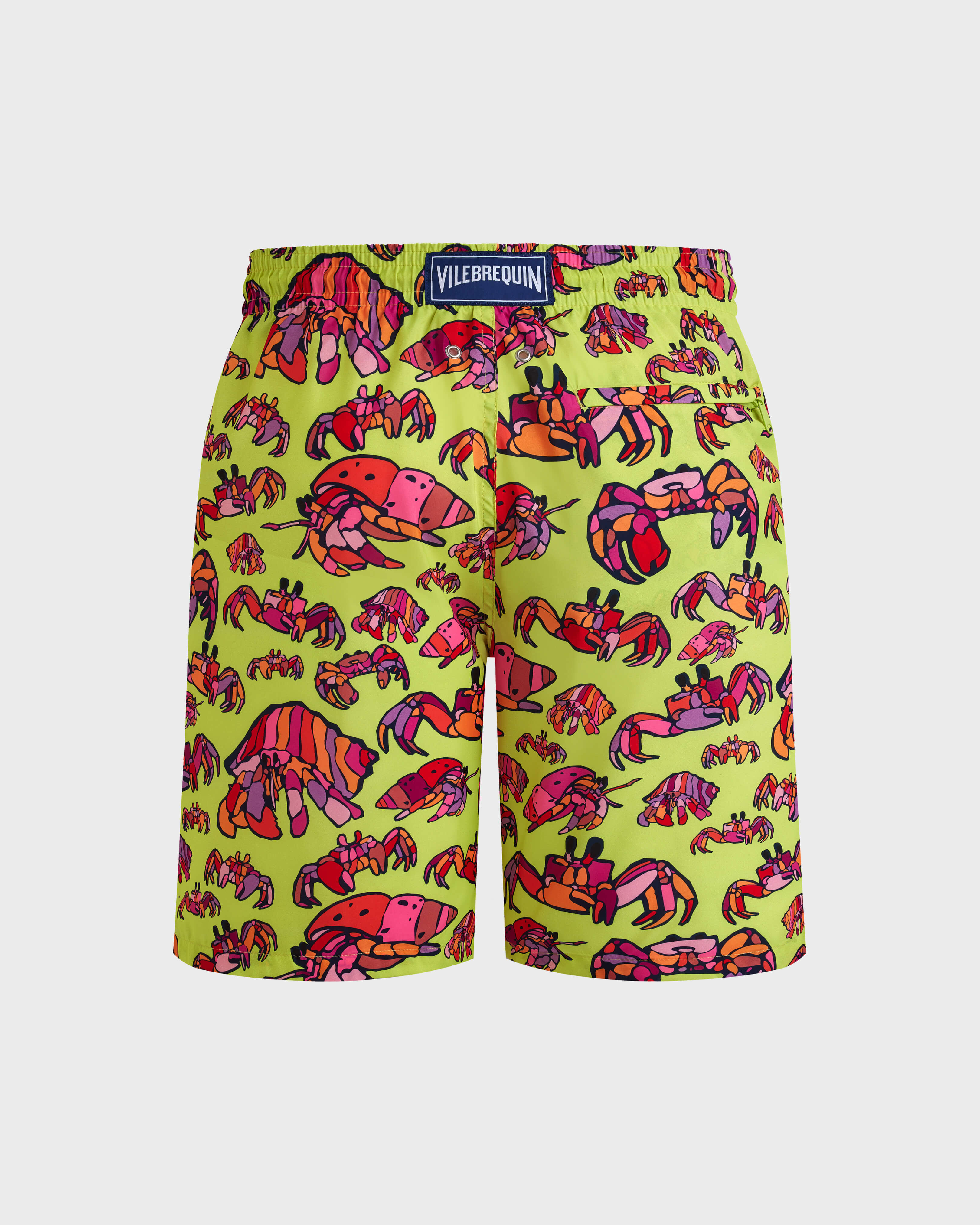 Men Long Ultra-light and packable Swim trunks Hermit Crabs CHARTREUSE back view