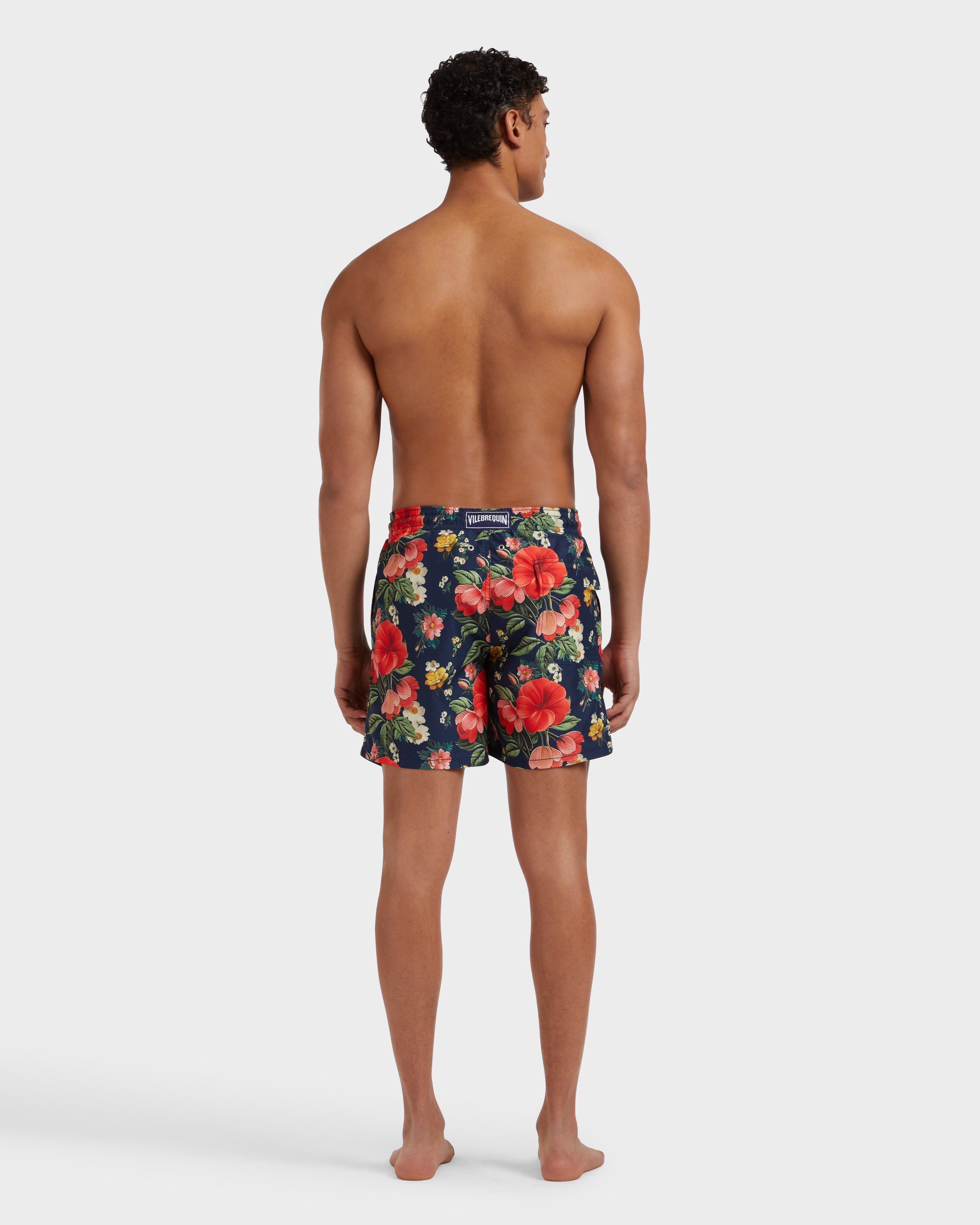Men Swim Shorts Flowers NAVY backworn view