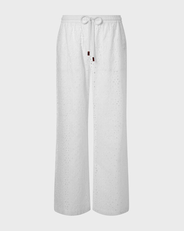 Vilebrequin - Fließende Damen Hose Mit Floraler Lochstickerei - Hose - Freyja - Weiss - Größe L