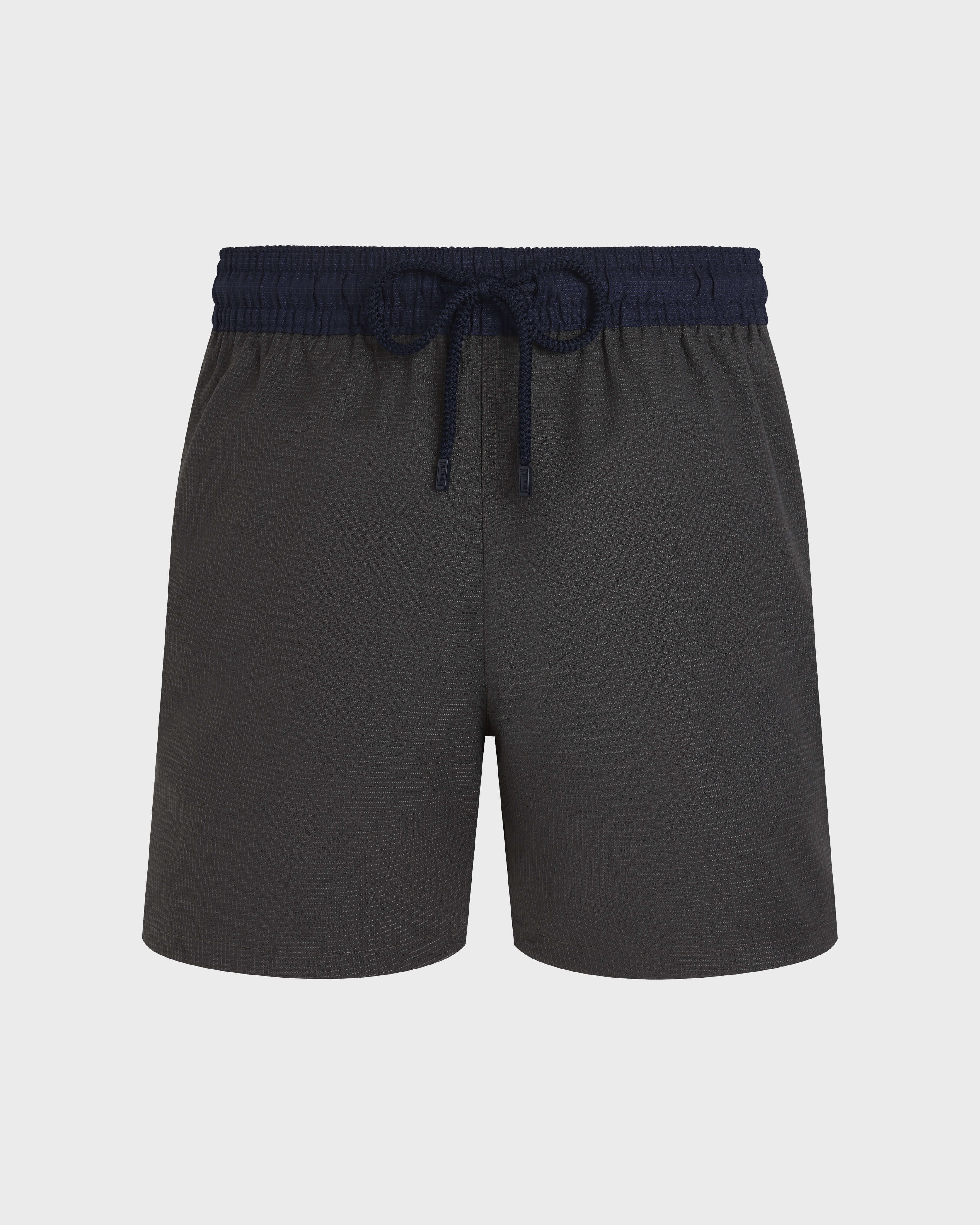 Men Ultrafine Wool Swim Shorts Micro Carreaux Tailoring KHAKI front view
