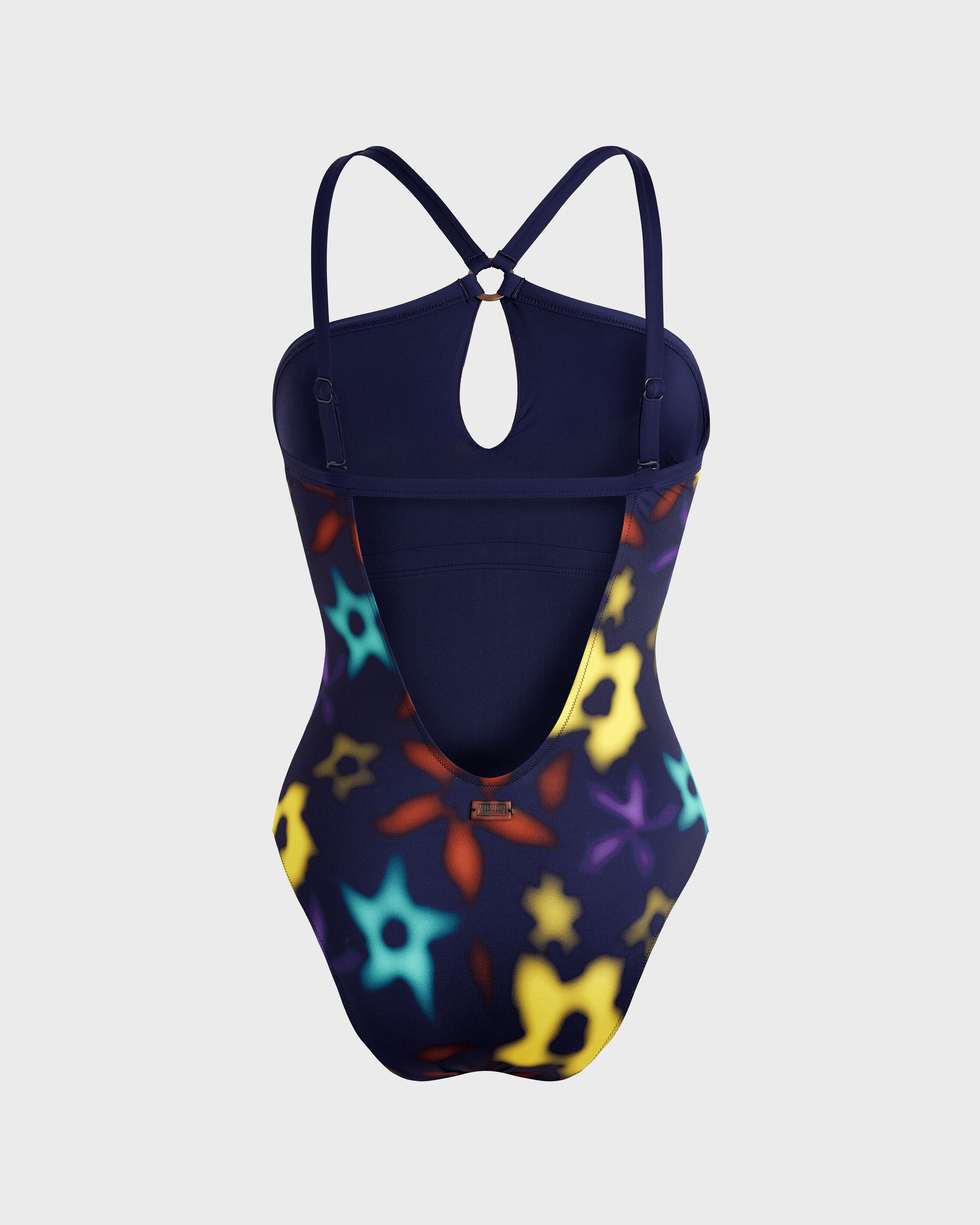 Women Key Hole One-piece Swimsuit Blurred NAVY back view