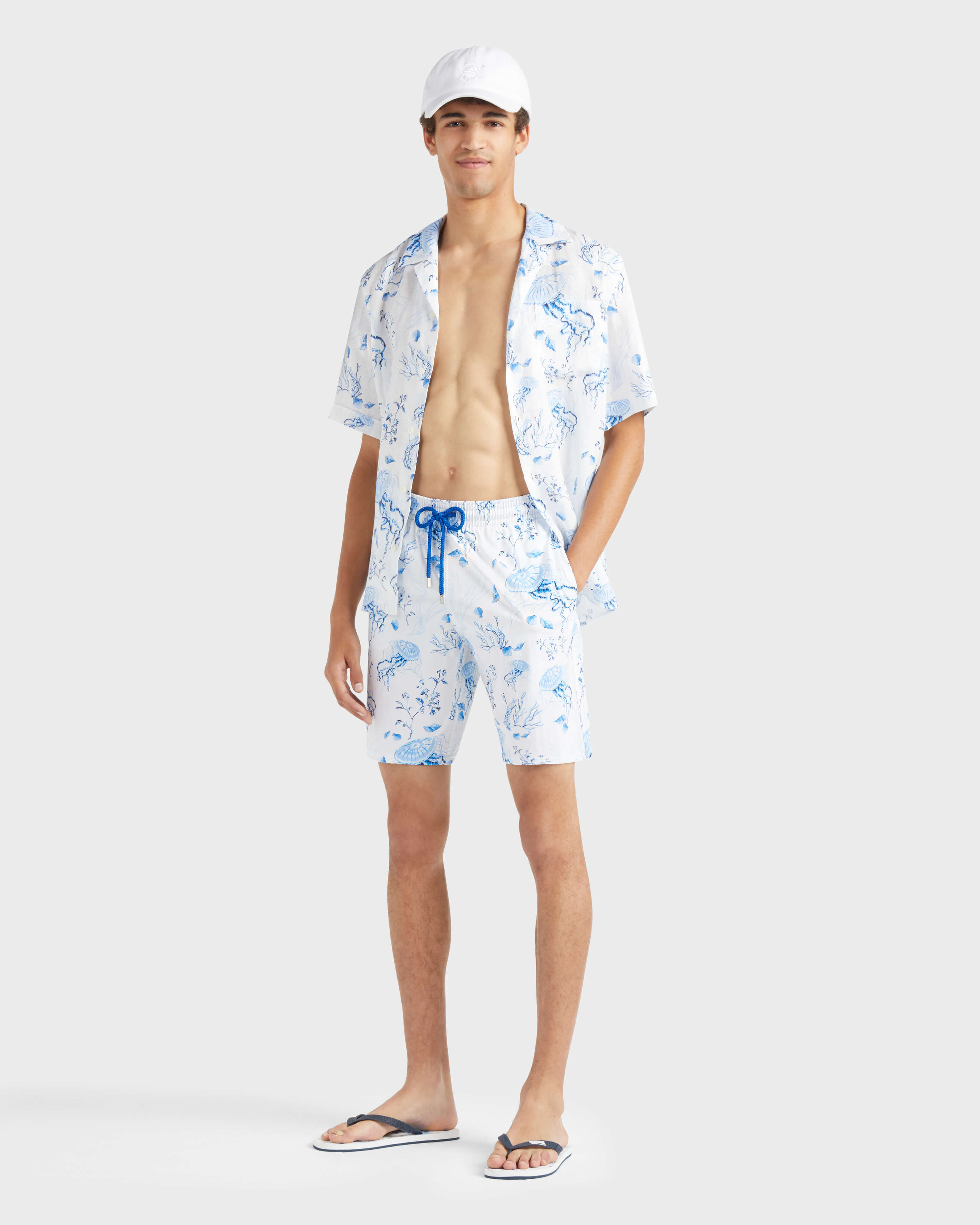 Men Long Stretch Swim Shorts Medusa and Shells WHITE supp1 view