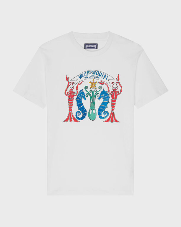 Vilebrequin - Men Cotton Light Jersey T-shirt Vilebrequin La Plage - Tee Shirt - Partisol - White - Size M
