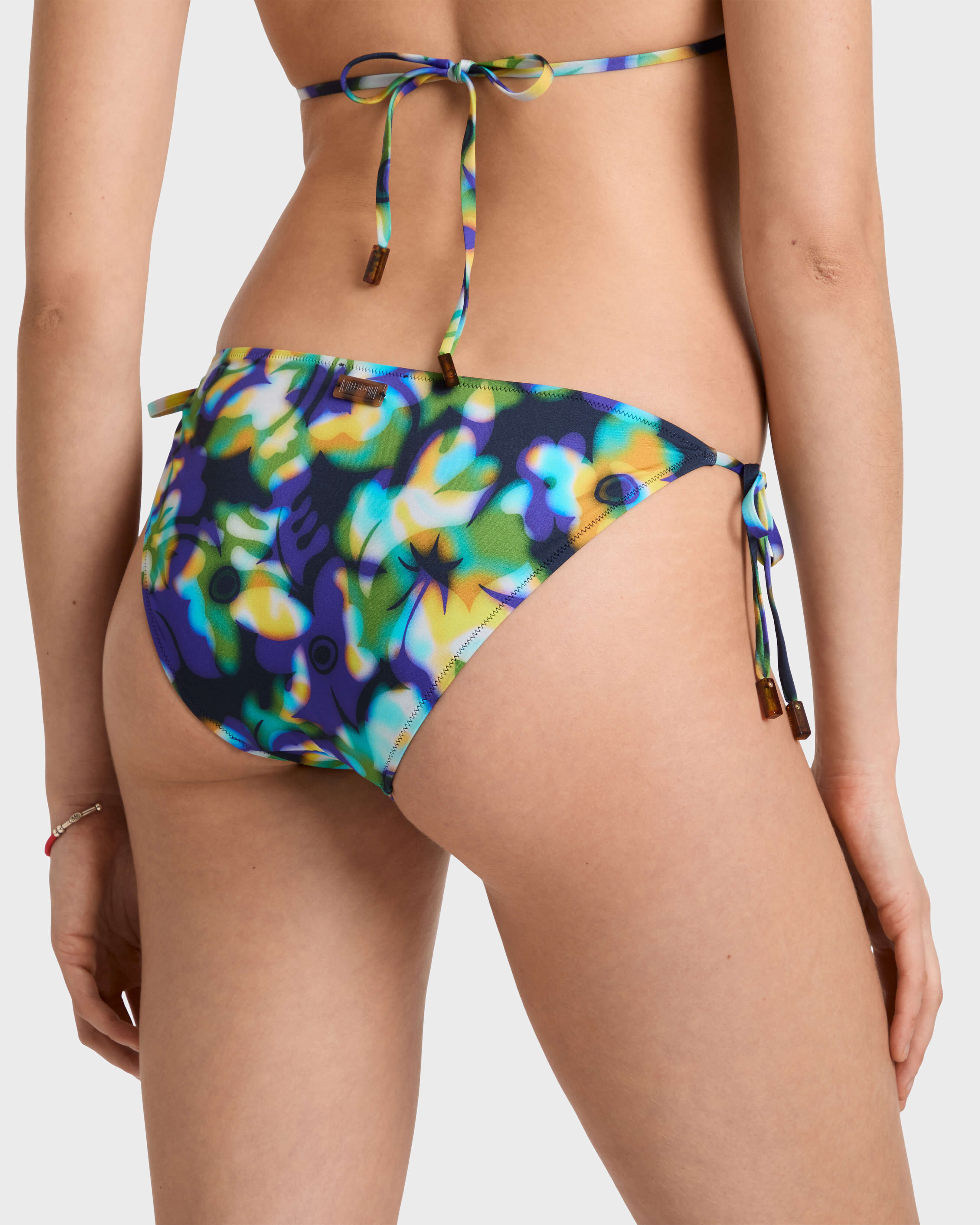 Bas de maillot de bain à nouer femme Frangipanier Trouble BLEU MARINE backworn view