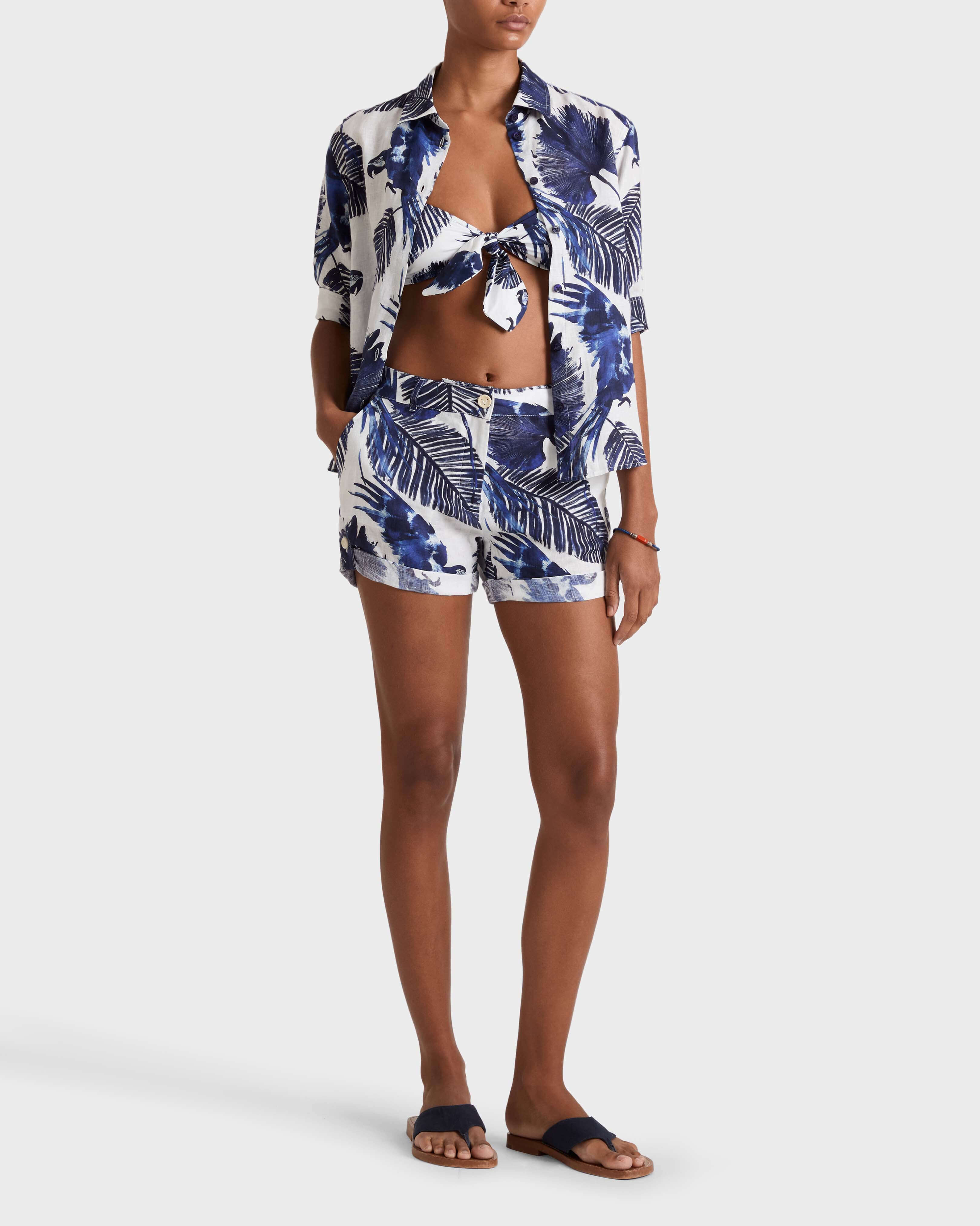 Papagaio Bermudashorts aus Leinen für Damen WEISS frontworn view