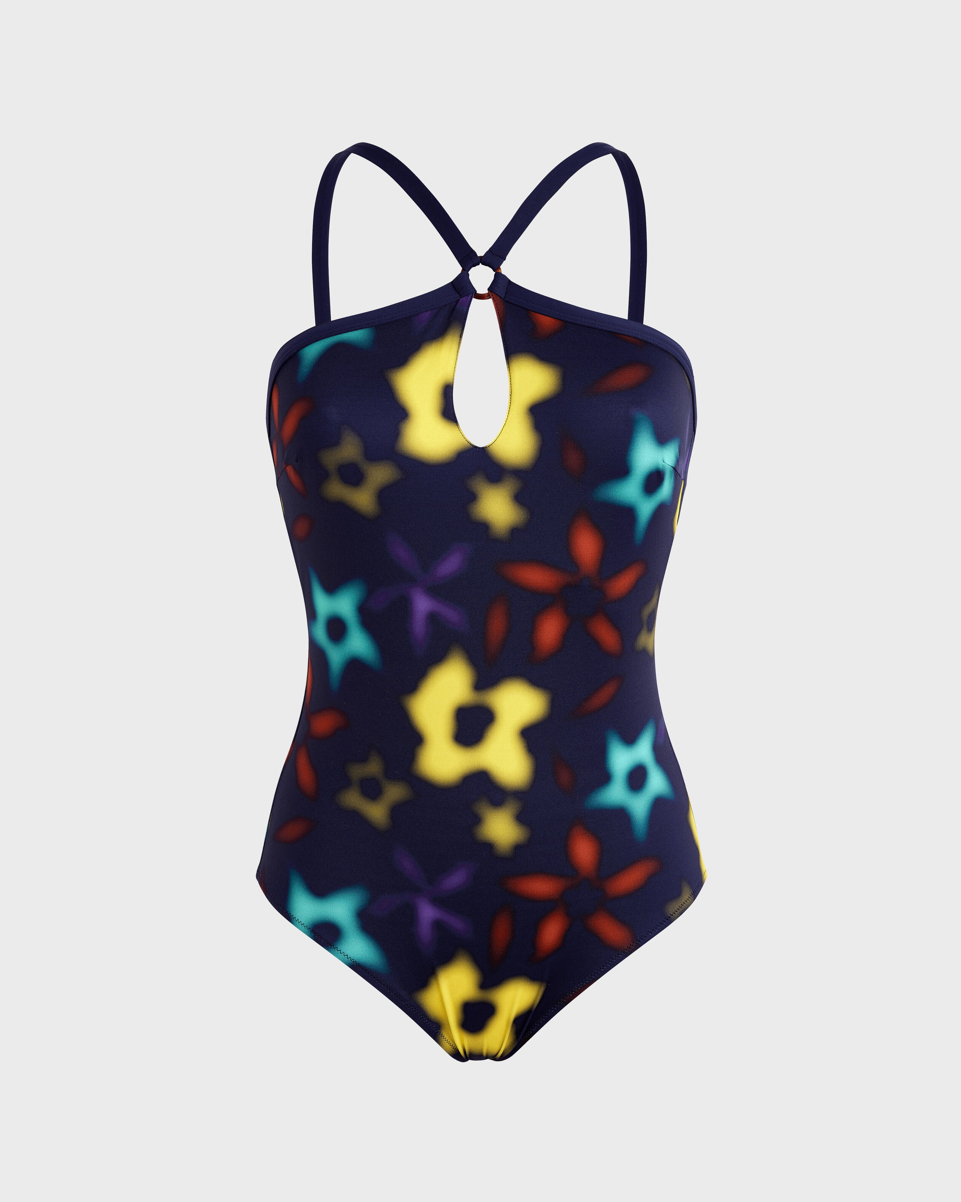 Women Key Hole One-piece Swimsuit Blurred NAVY front view