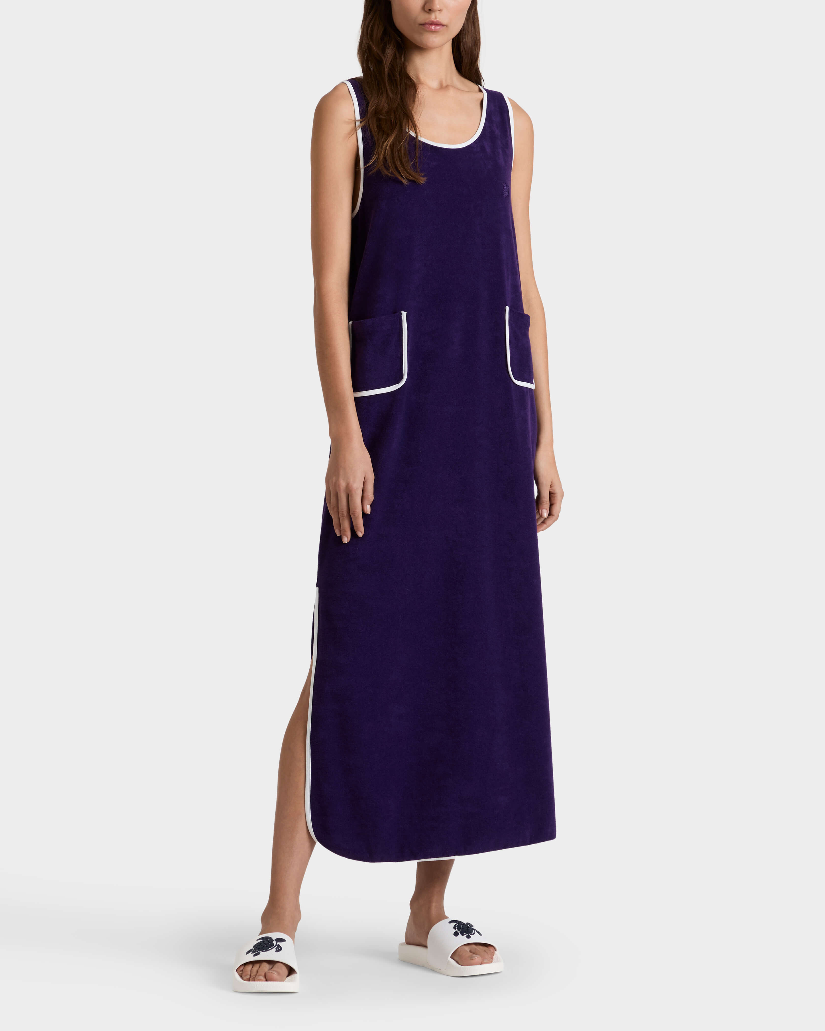 Women Terry Long Tank Dress Solid VIOLETTE frontworn view