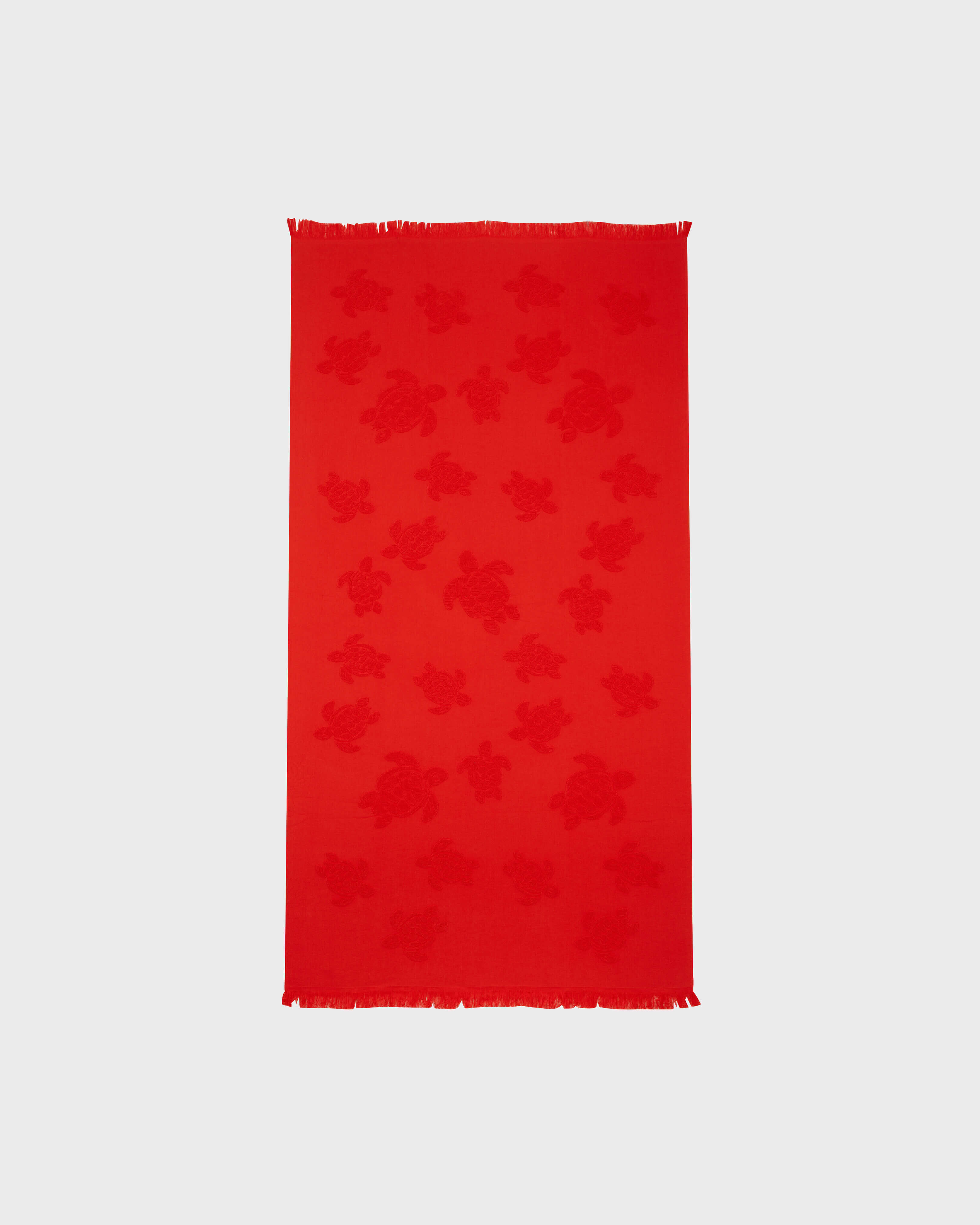 Beach Fouta in Organic Cotton Turtles Jacquard POPPY RED front view