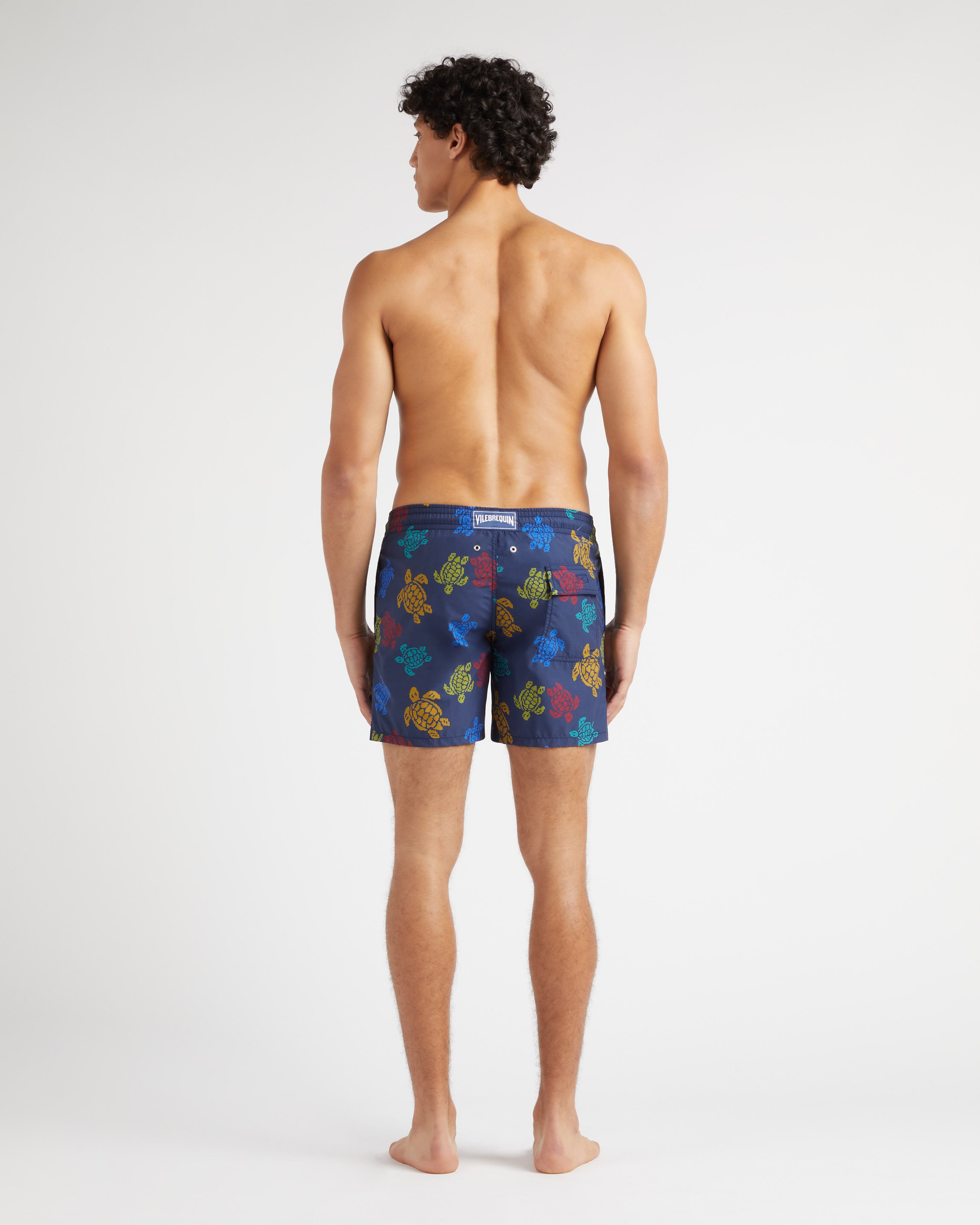 Men Swim Trunks Ronde des Tortues Tricot - Vilebrequin x Falke NAVY backworn view