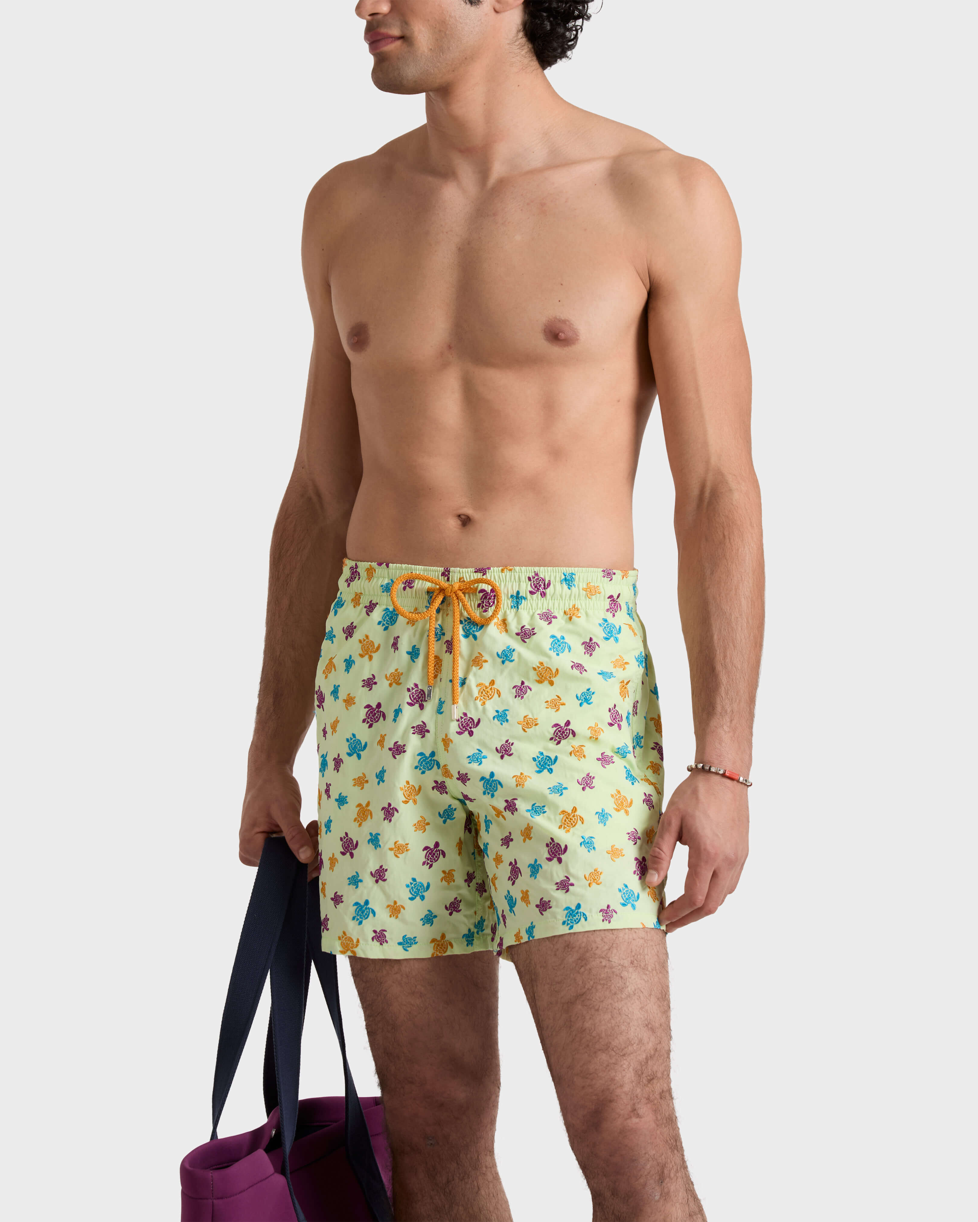 Men Embroidered Swim Shorts Micro Ronde des Tortues - Limited Edition MACAROON frontworn view