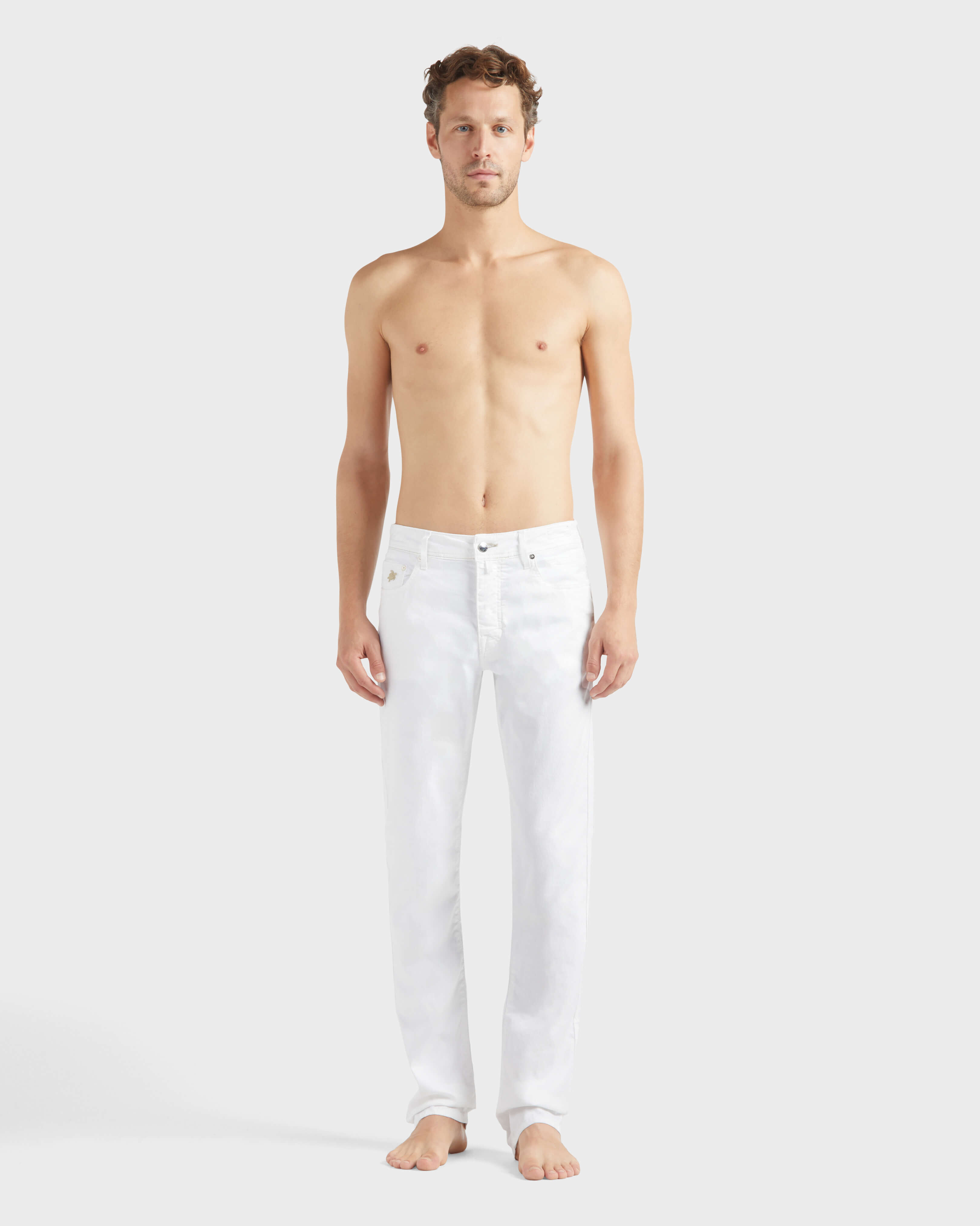 Men Solid Linen and Cotton Pants WHITE frontworn view