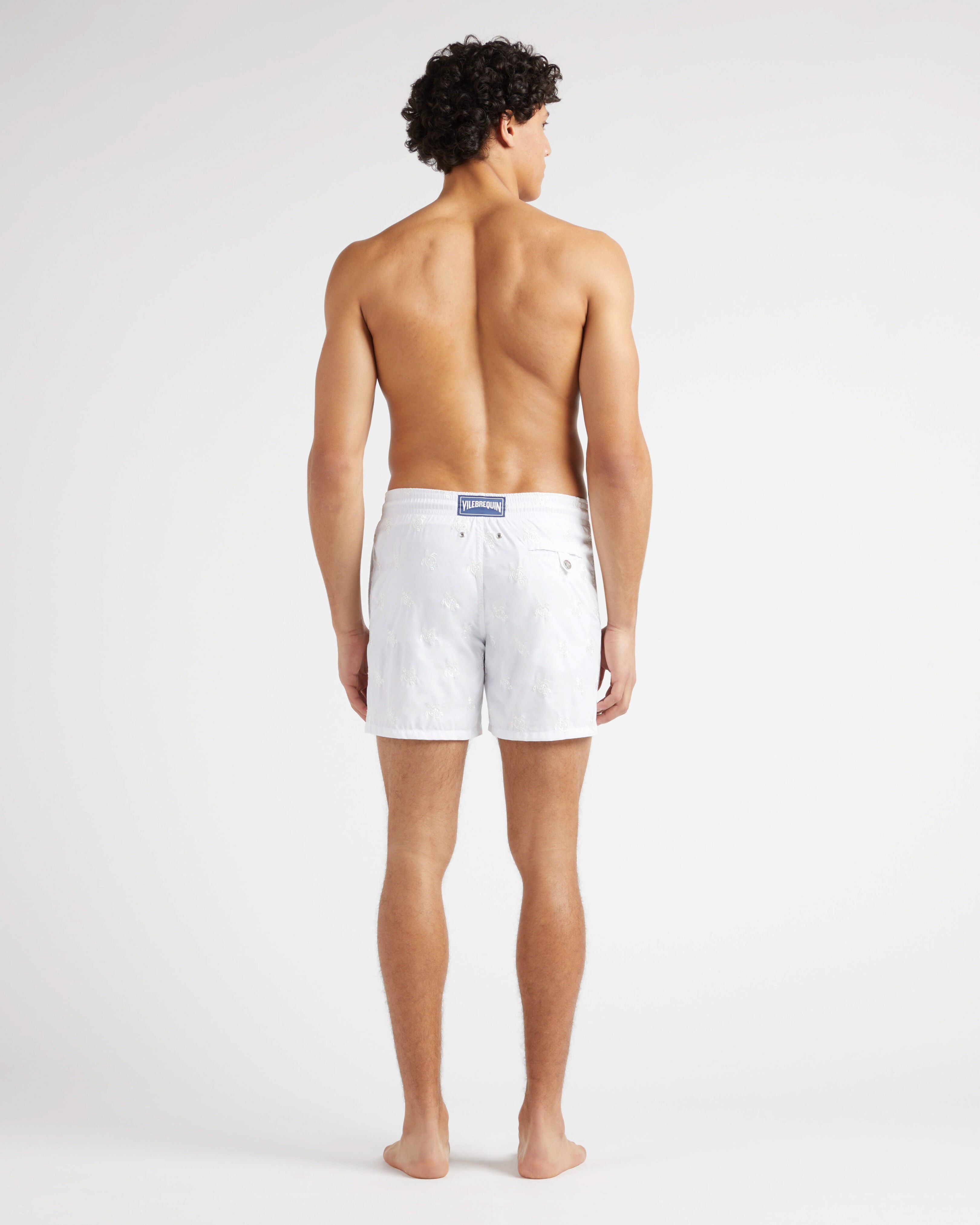 Men Swim Shorts Embroidered Micro Ronde des Tortues Diagonale - Limited Edition WHITE backworn view
