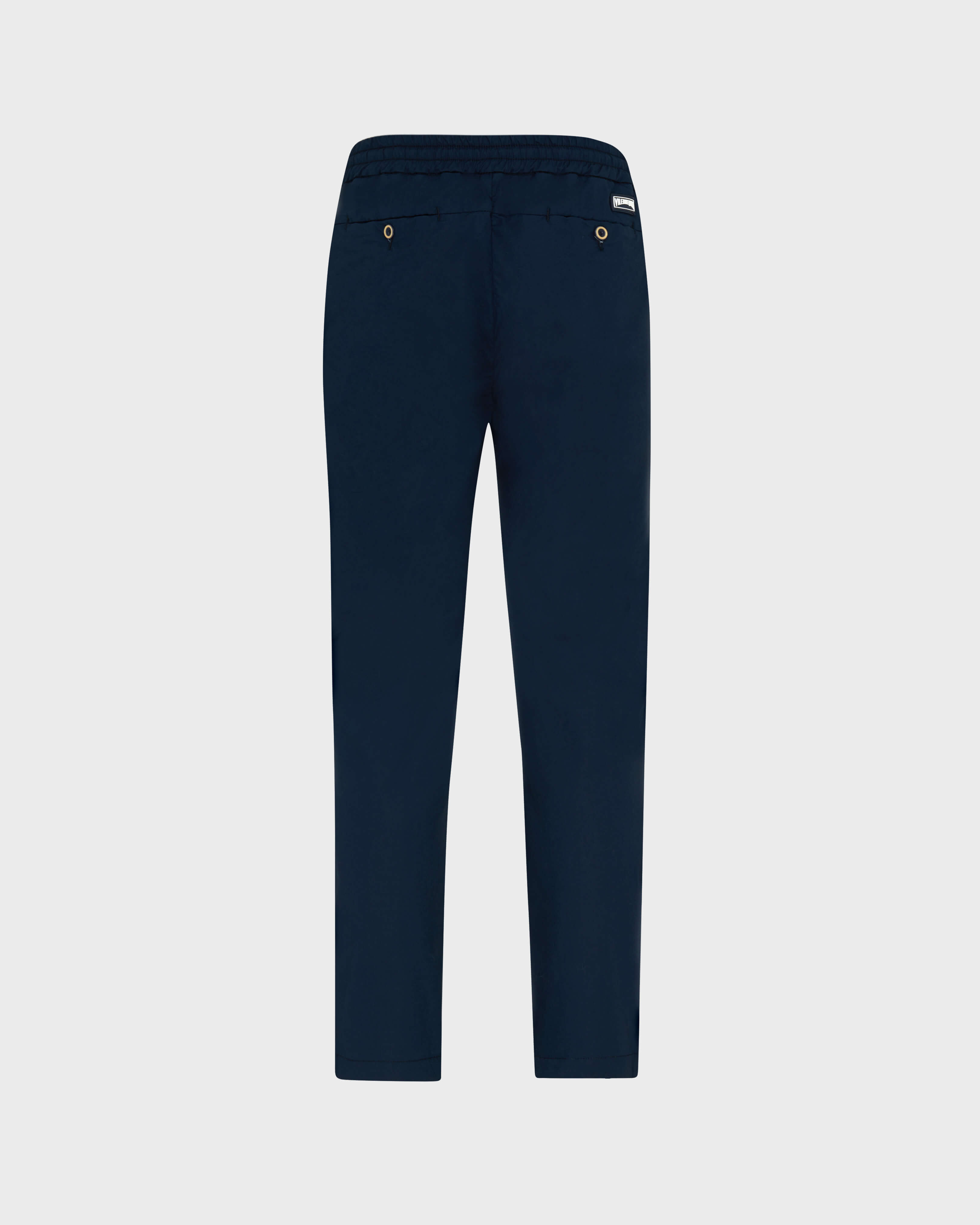 Pantalon en coton taille élastique homme uni BLEU MARINE back view