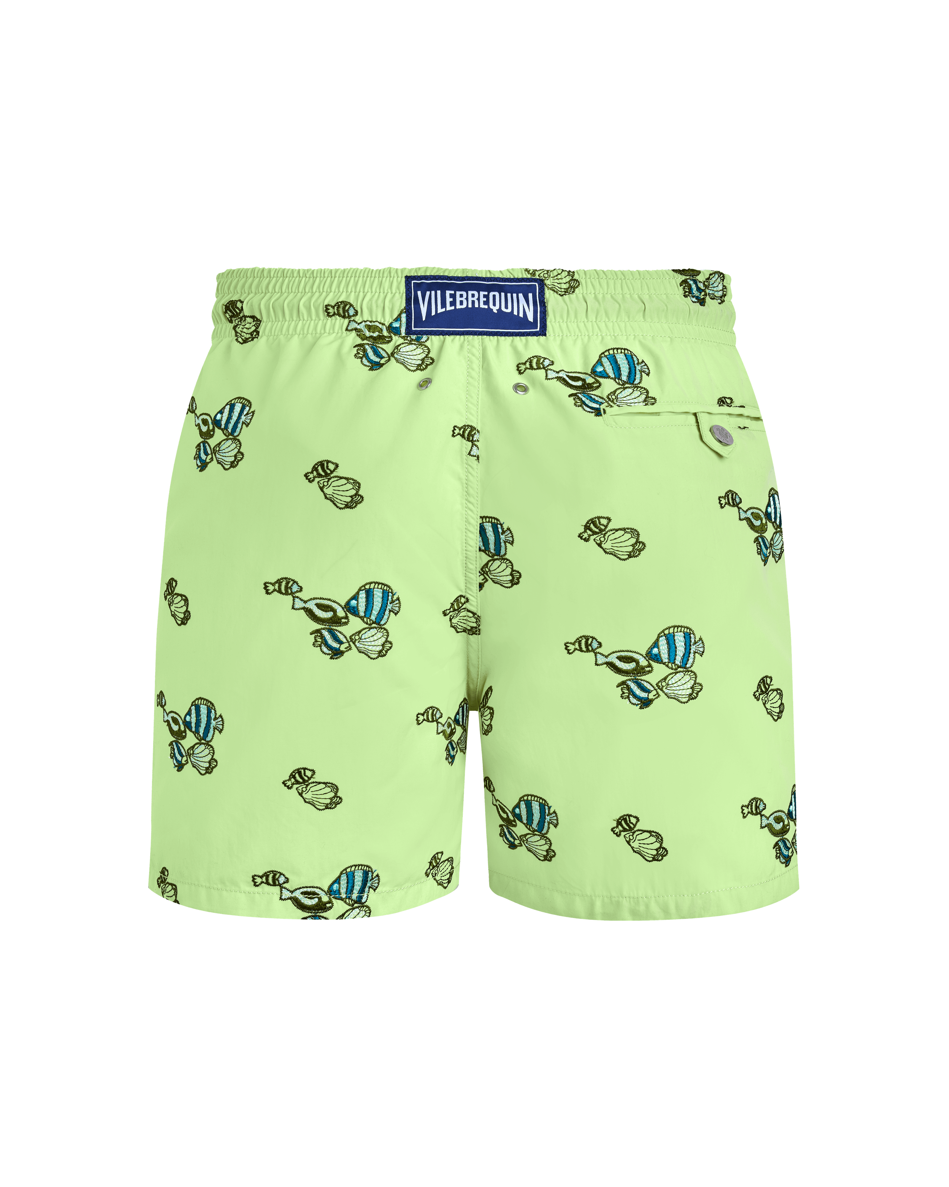 Men Swim trunks Embroidered Fishy Vibes MACAROON back view