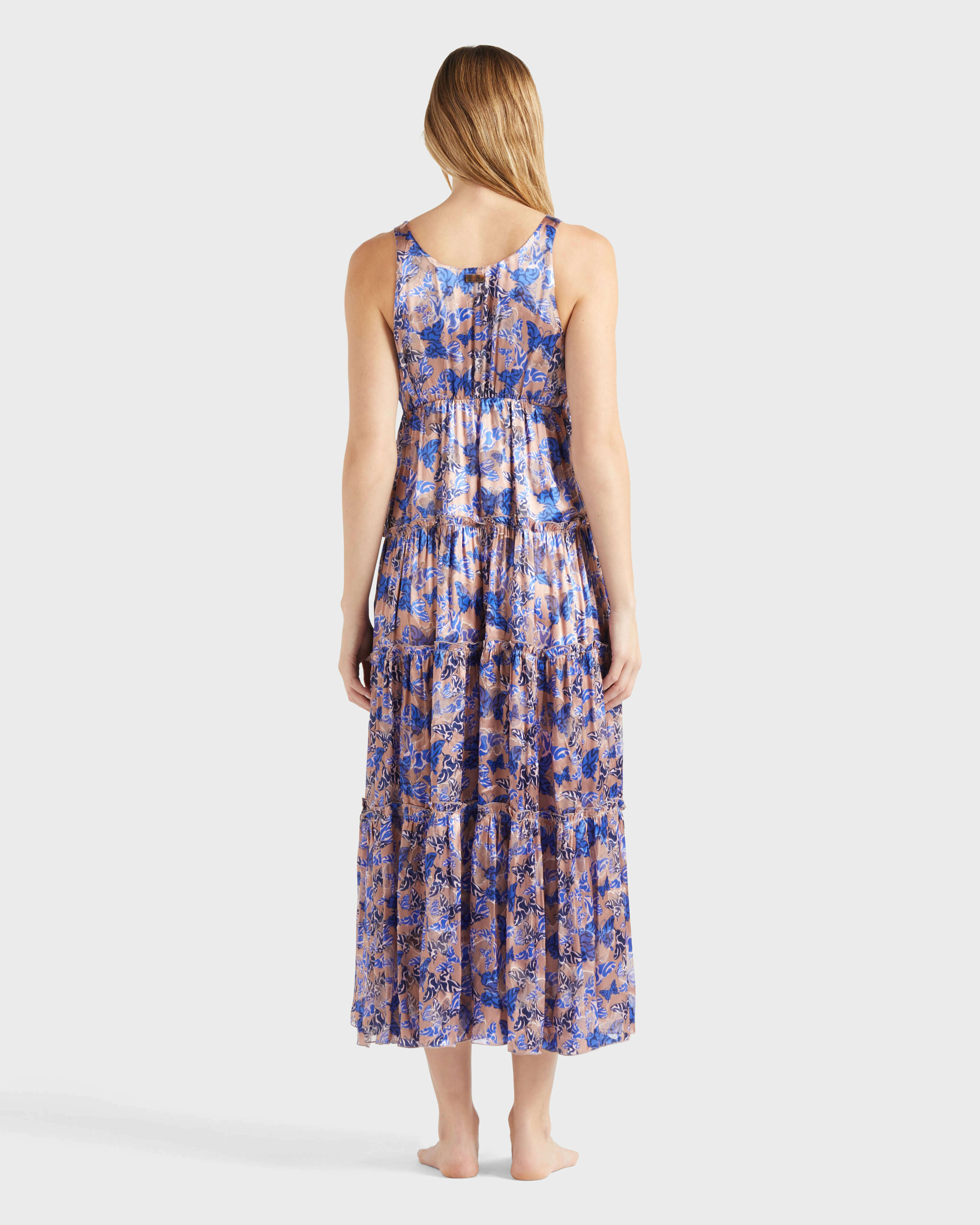 Women Long Viscose and Silk Dress Disco Butterfly BLUSH backworn view