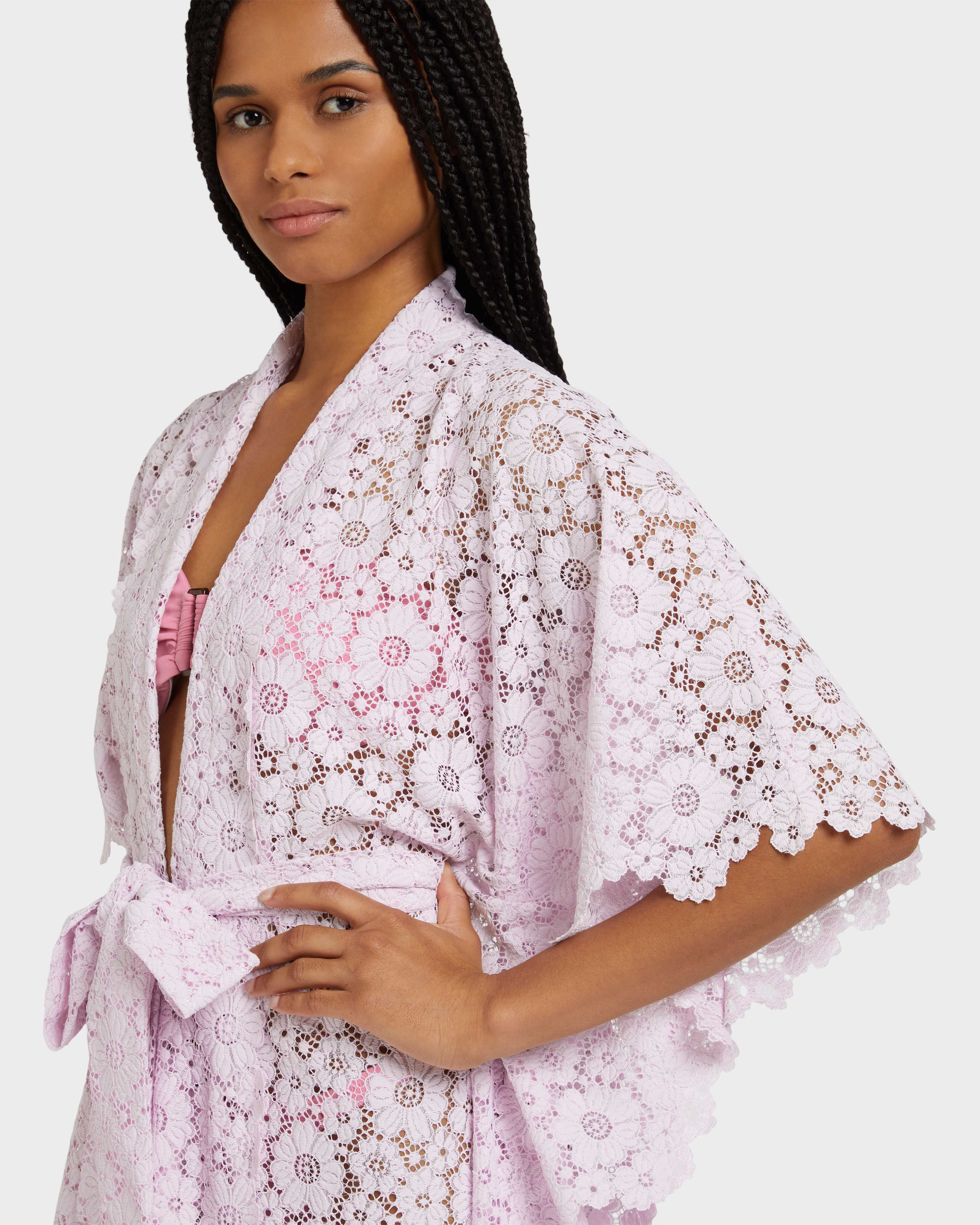 Women Guipure Kimono Flowers Lace PETALE / PINK supp2 view