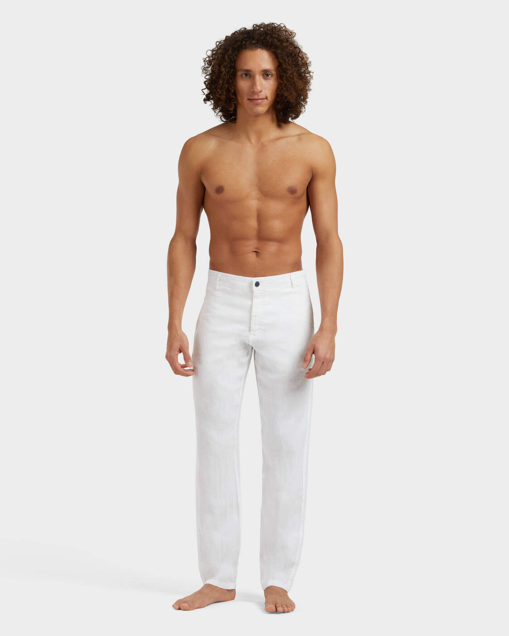Men Straight Linen Pants Solid BIANCO frontworn view