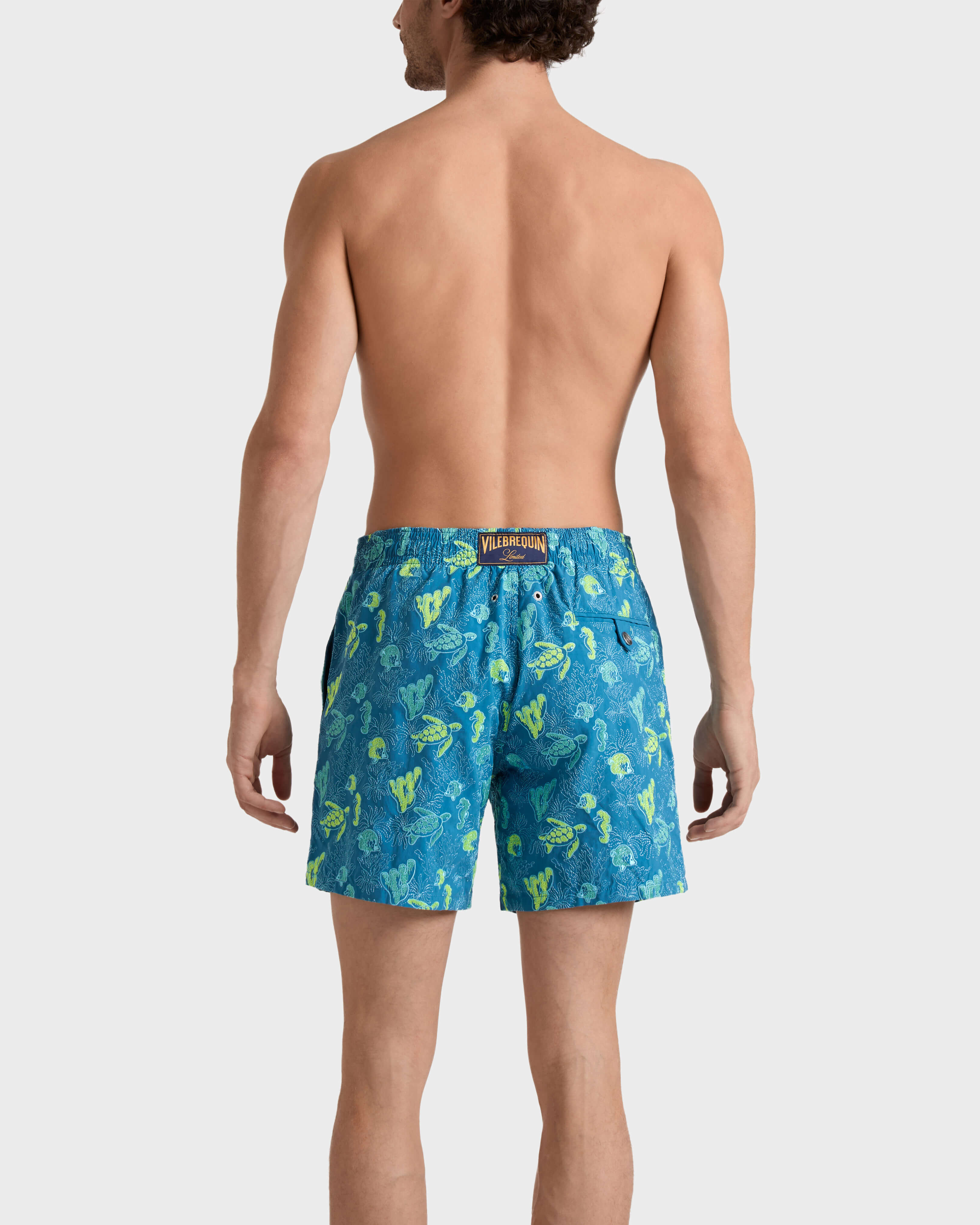 Men Embroidered Swim Trunks Aquatic Life - Limited Edition CALANQUE backworn view
