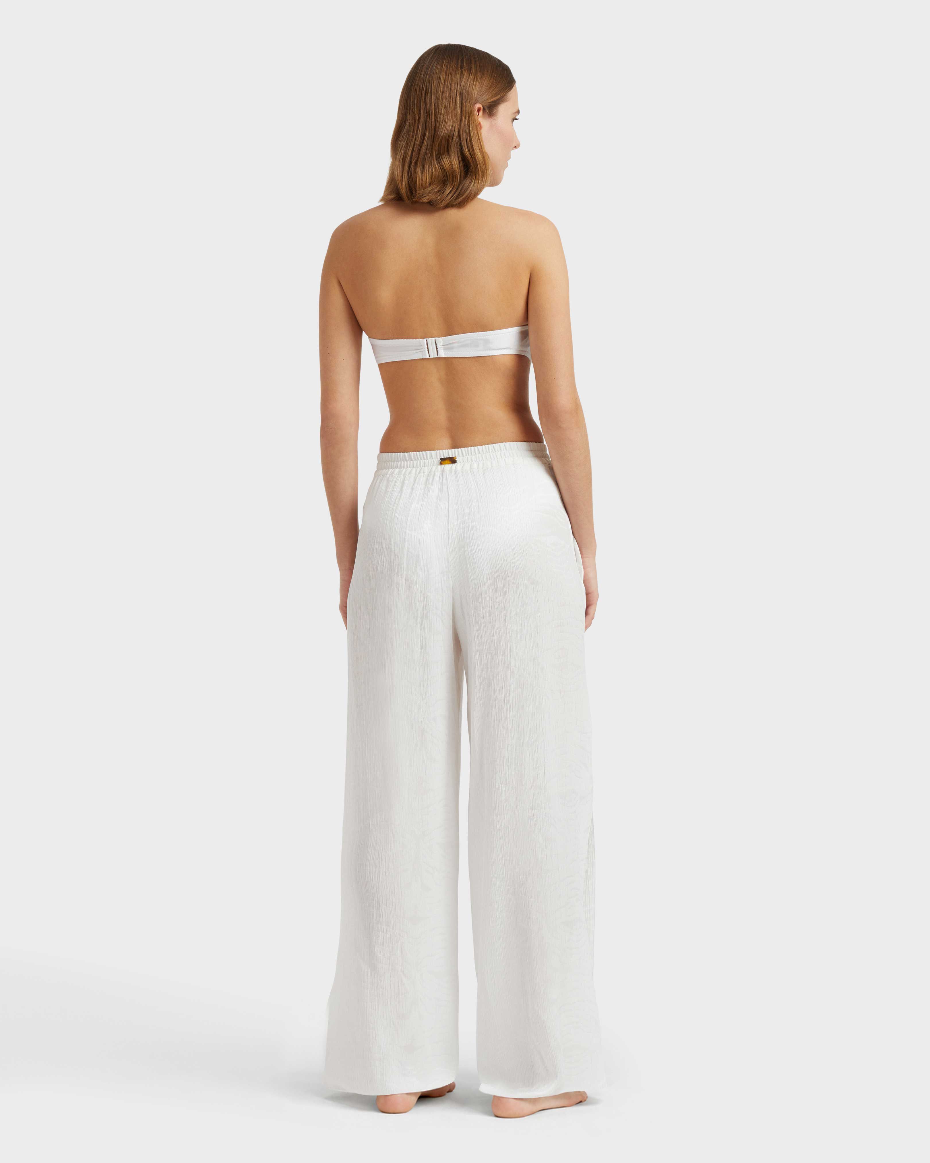 Women Crêpe Pants Jacquard Silk WHITE backworn view