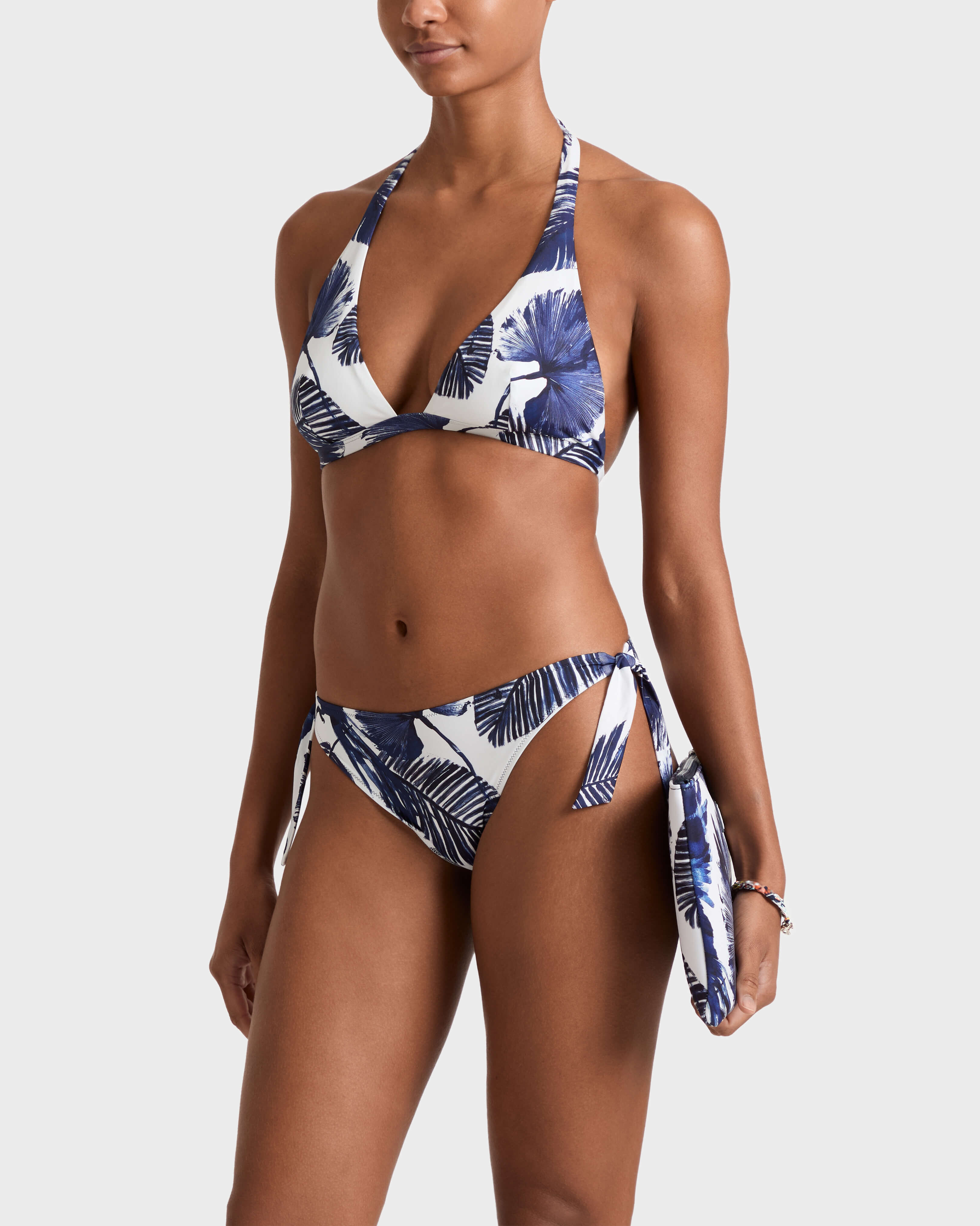 Braguita de bikini con tiras laterales de atar y estampado Papagaio para mujer BLANCO frontworn view