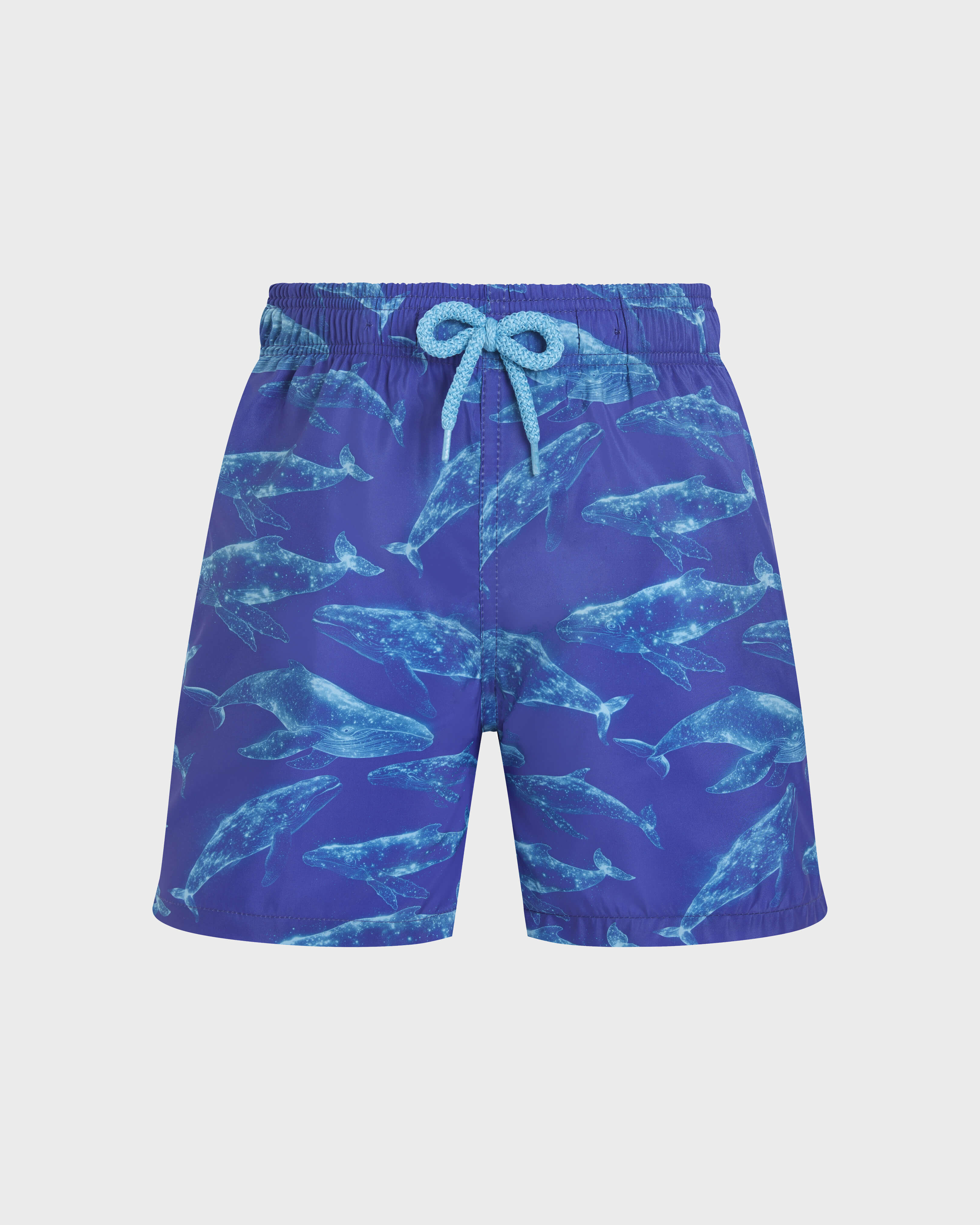 Boys Ultra-light and packable Swim Shorts Sparkling Whales VERSAILLES front view