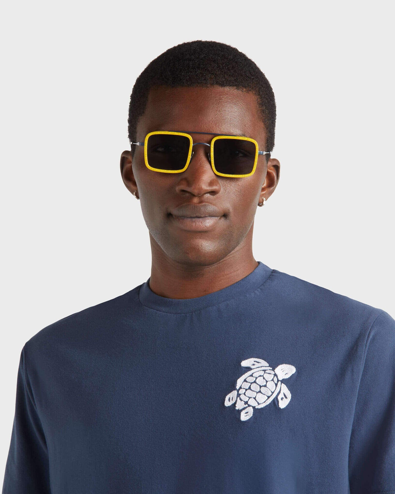 Men Organic Cotton T-shirt Big Turtle Embroidery NAVY supp2 view
