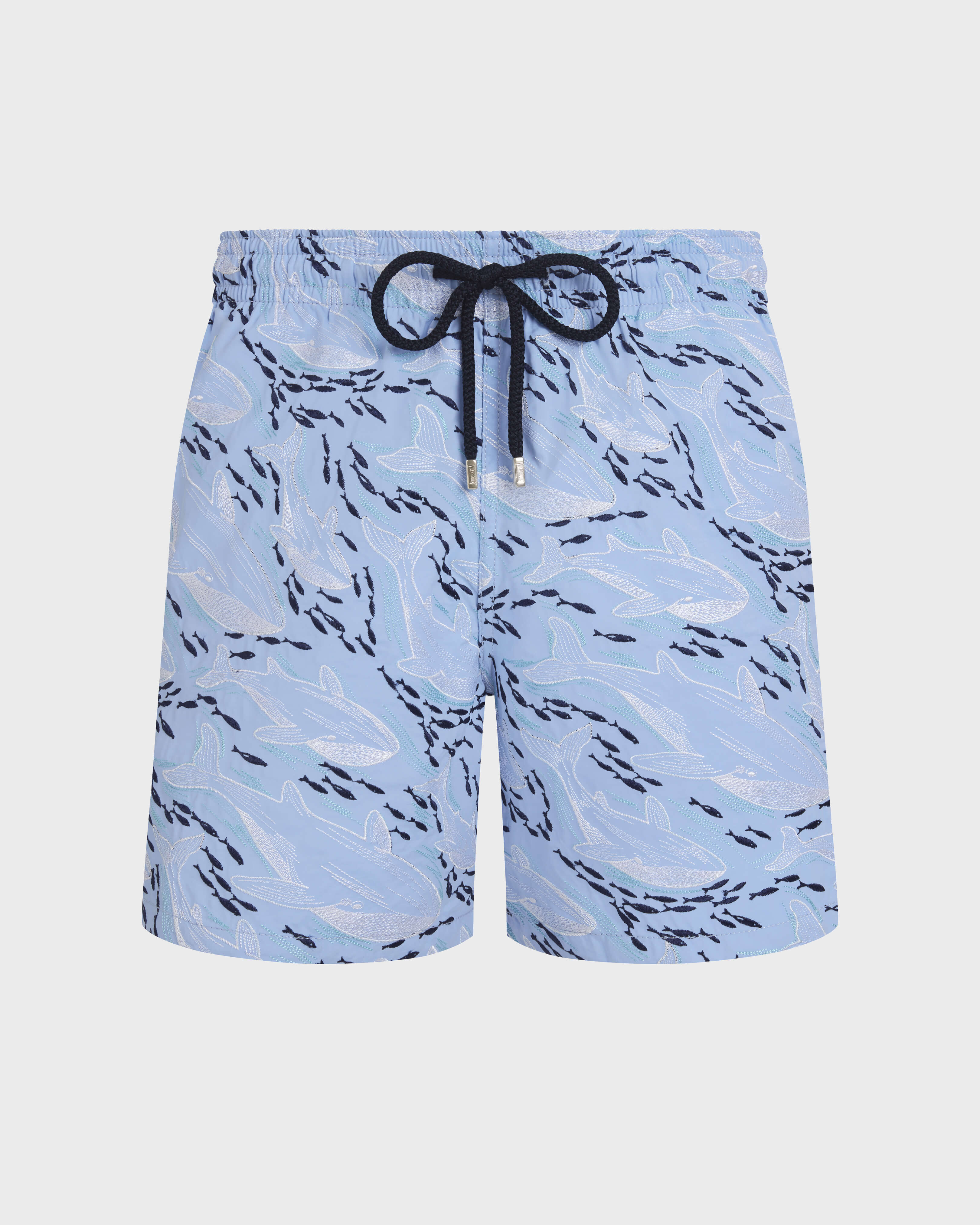 Men Embroidered Swim Trunks Whales Offset - Limited Edition FLAX FLOWER front view