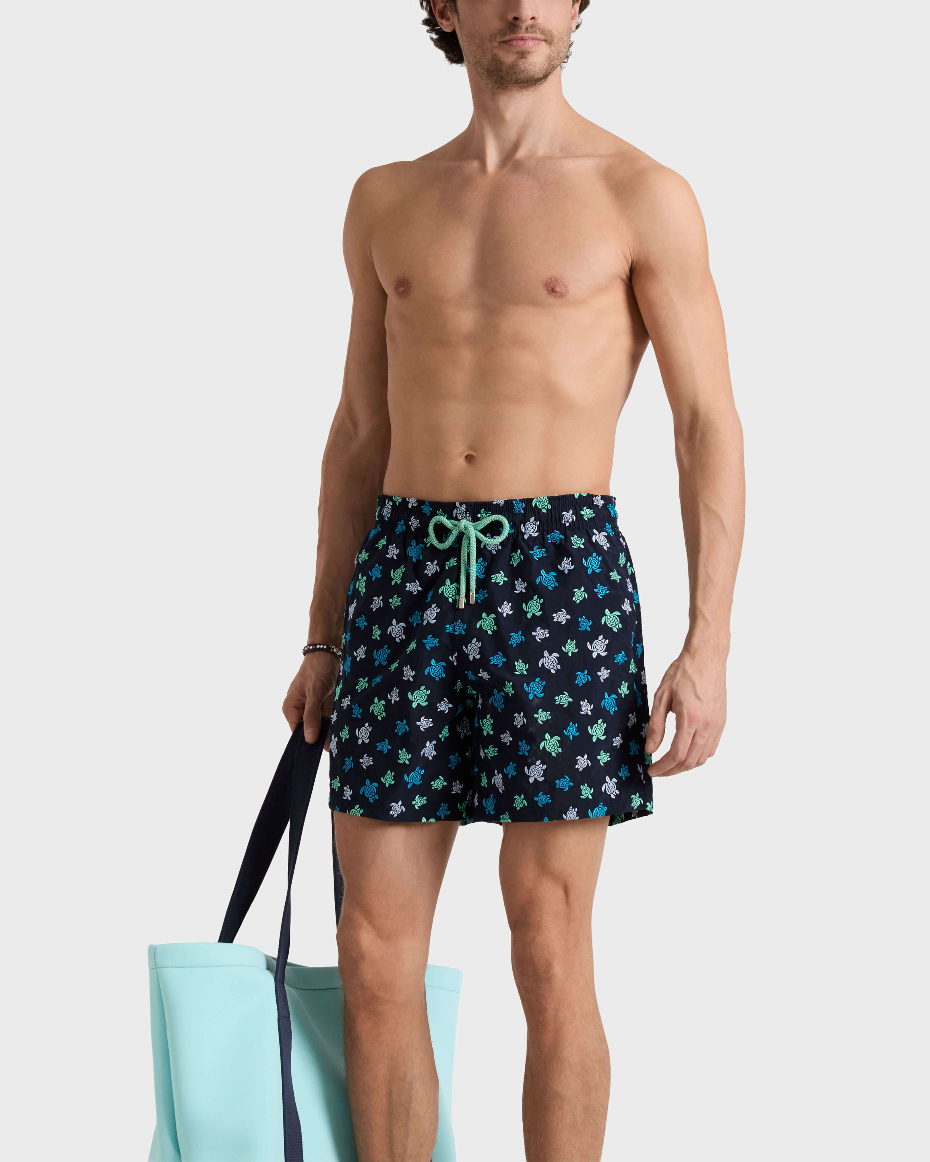 Men Embroidered Swim Shorts Micro Ronde des Tortues - Limited Edition BLU MARINE frontworn view
