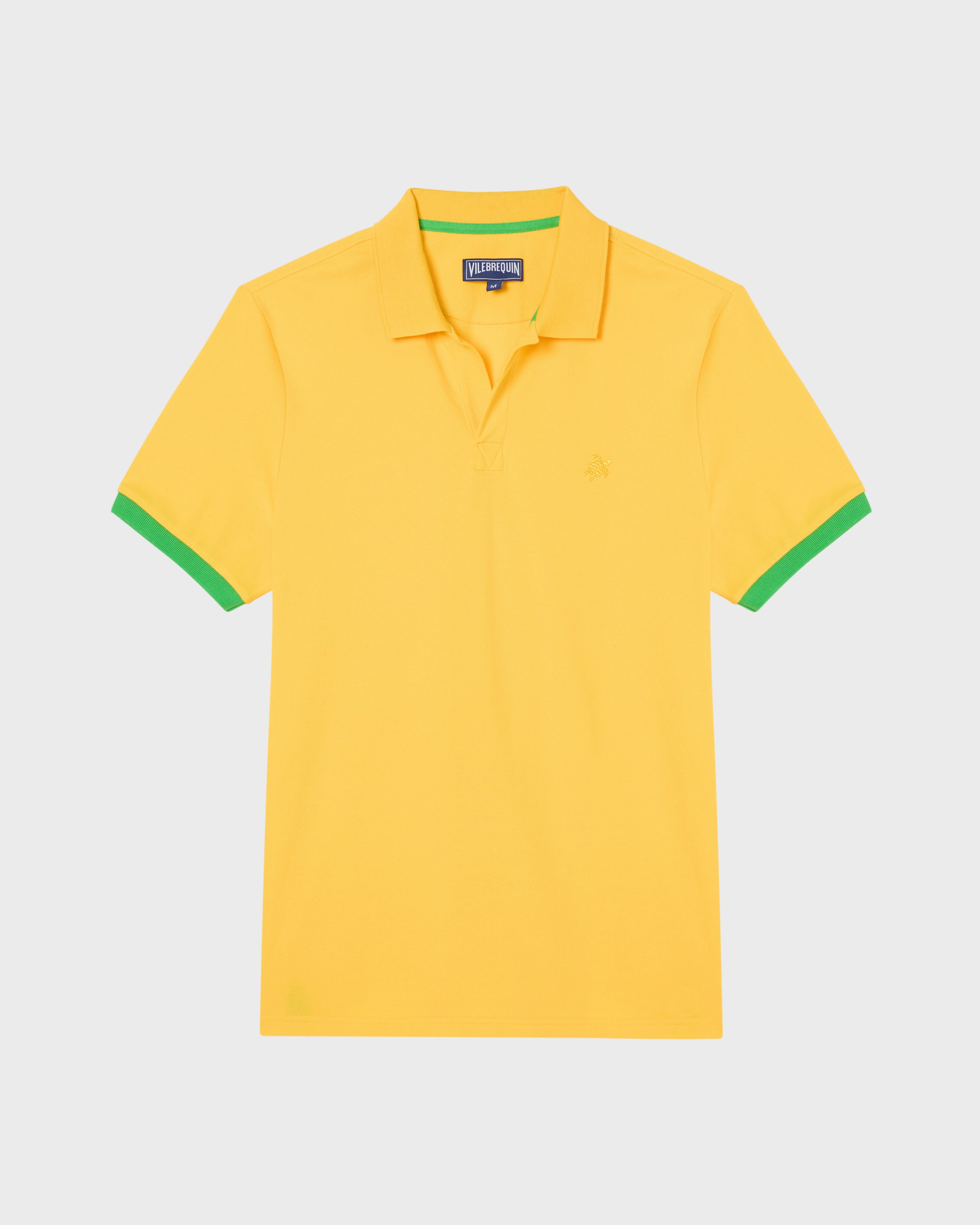 Men Cotton Pique Polo Shirt Solid CORN front view
