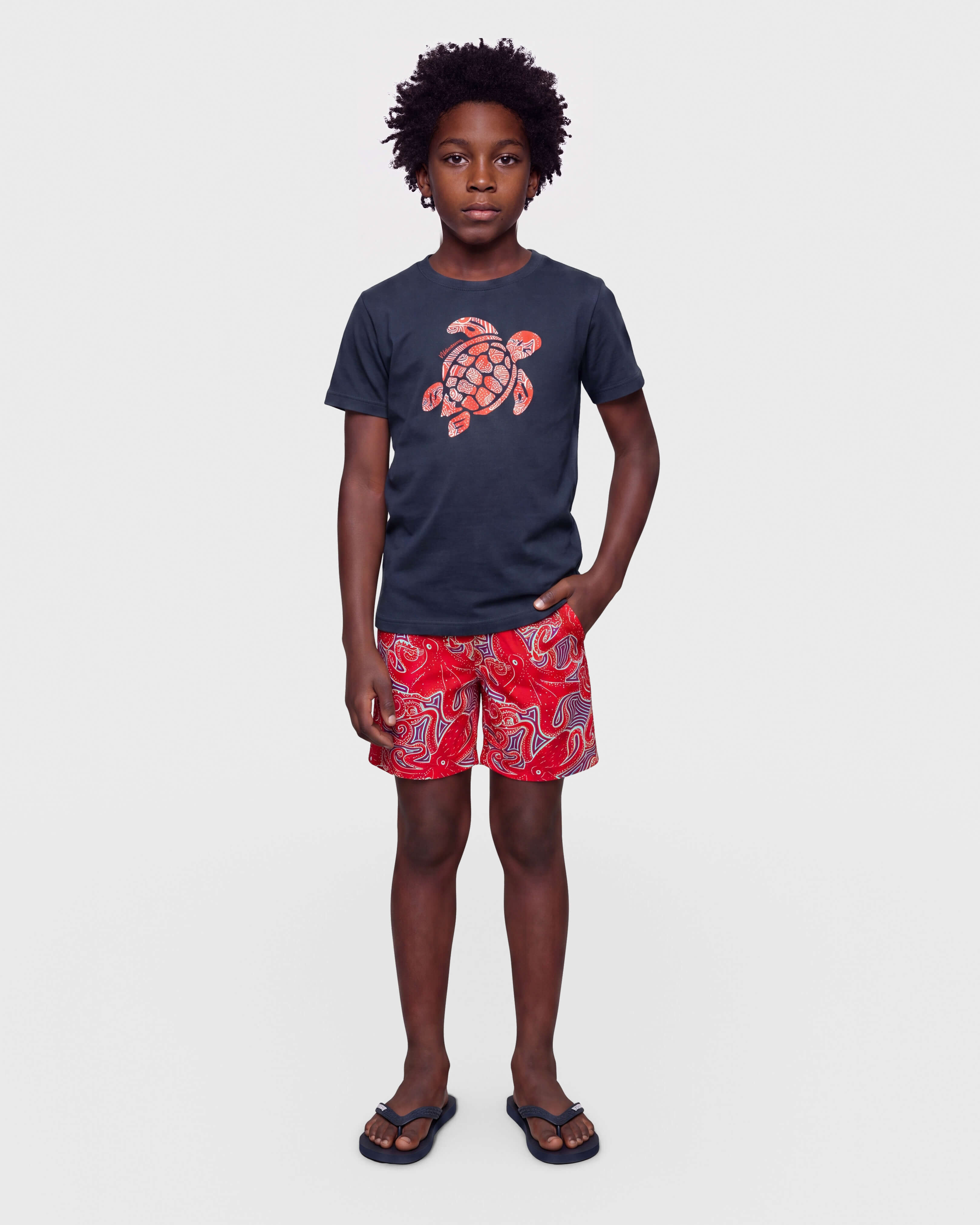 Boys Swim Shorts Hypnoctopus POPPY RED frontworn view