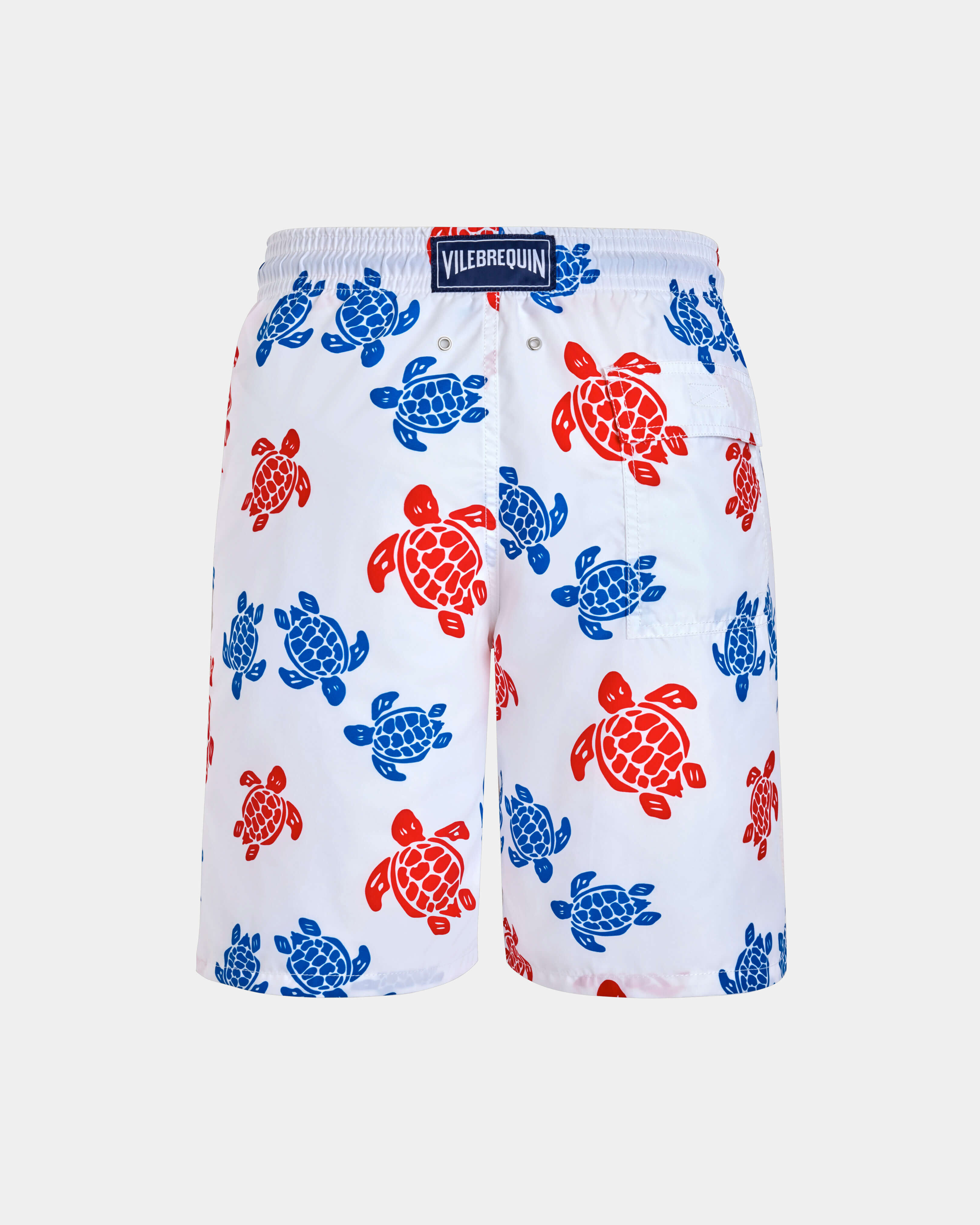 Men Long Swim Trunks Tortues Multicolores WHITE back view