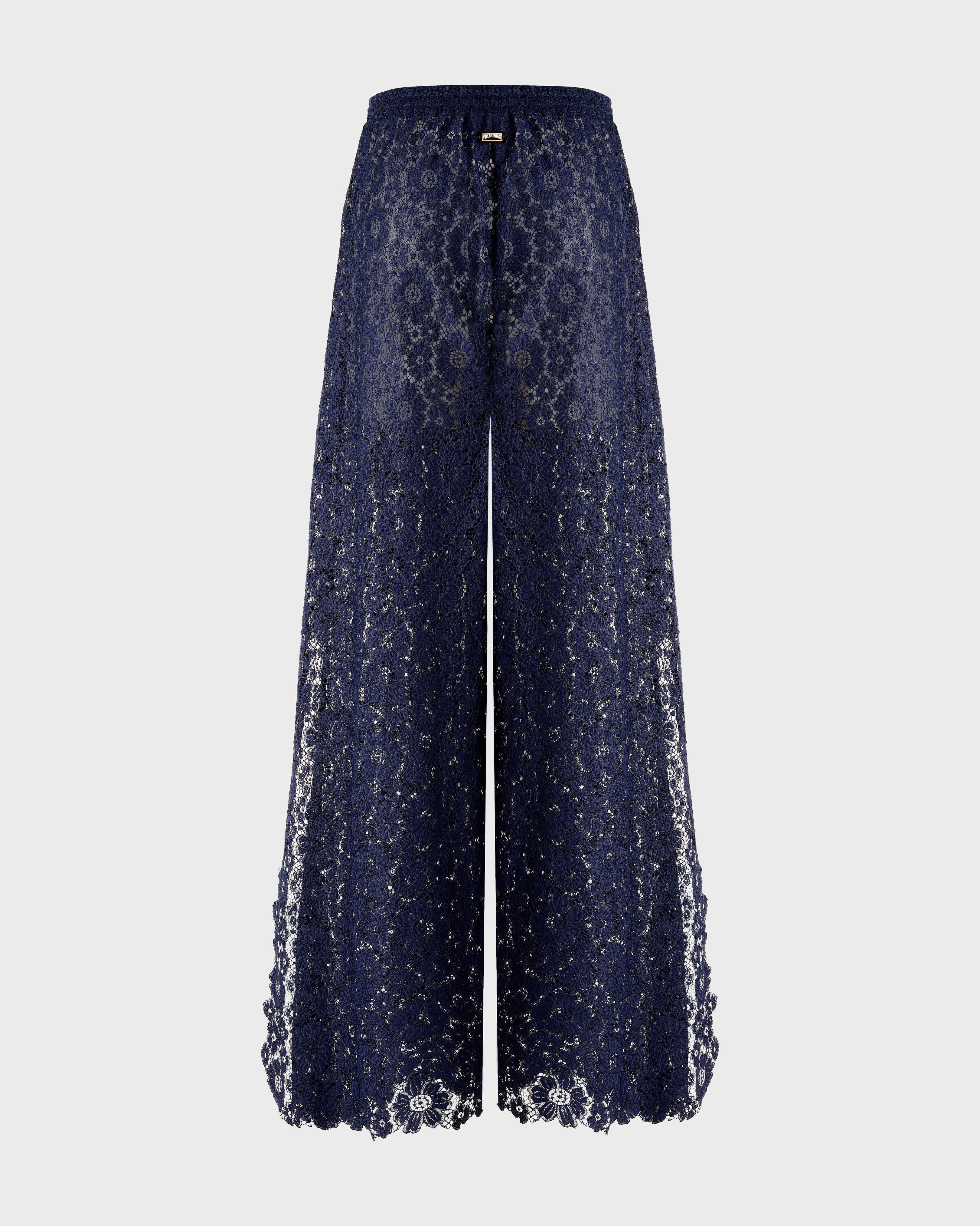 Pantalón de encaje floral para mujer AZUL MARINO back view