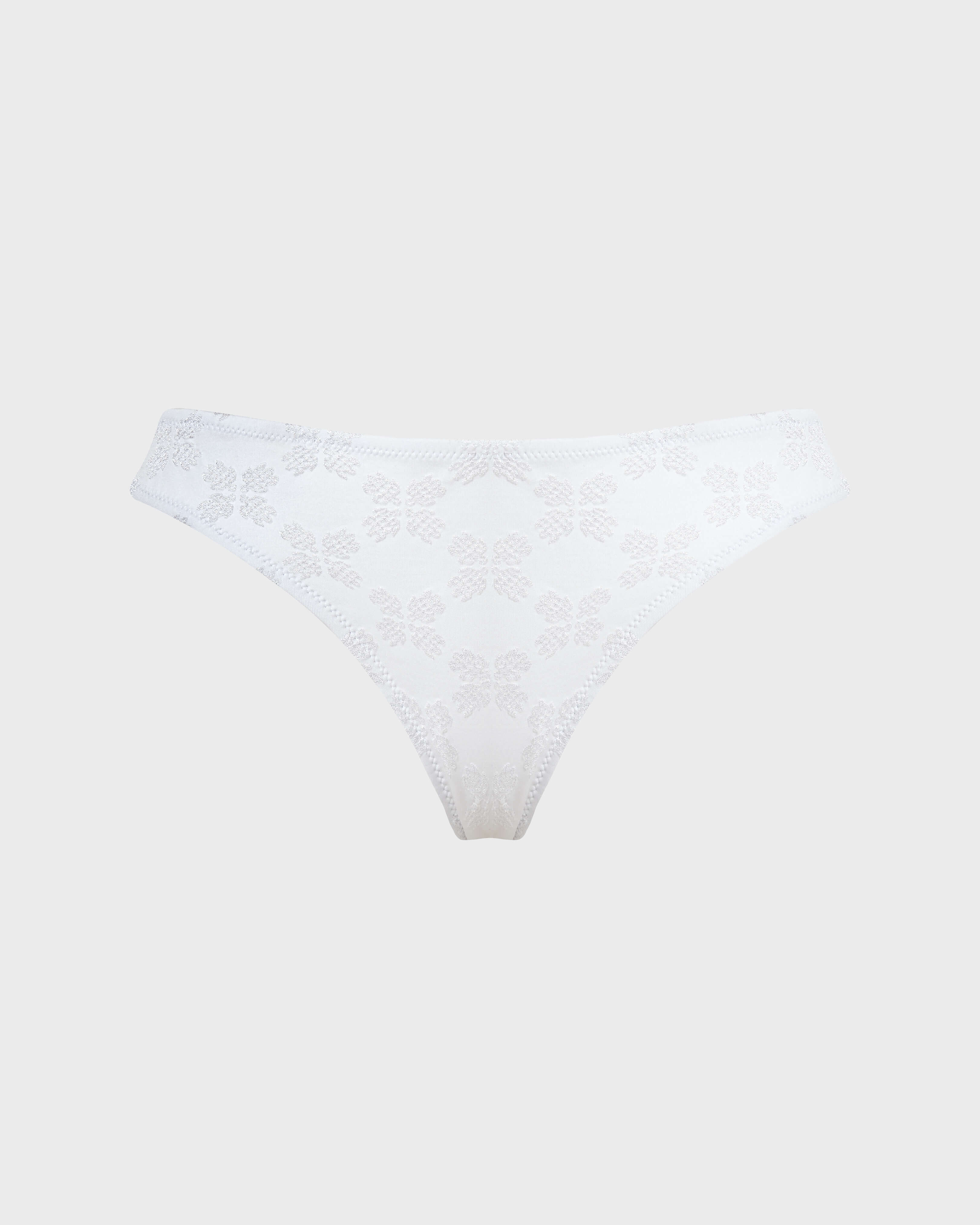 Women Midi brief Bikini Bottom Turtle Monogram Jacquard WHITE front view