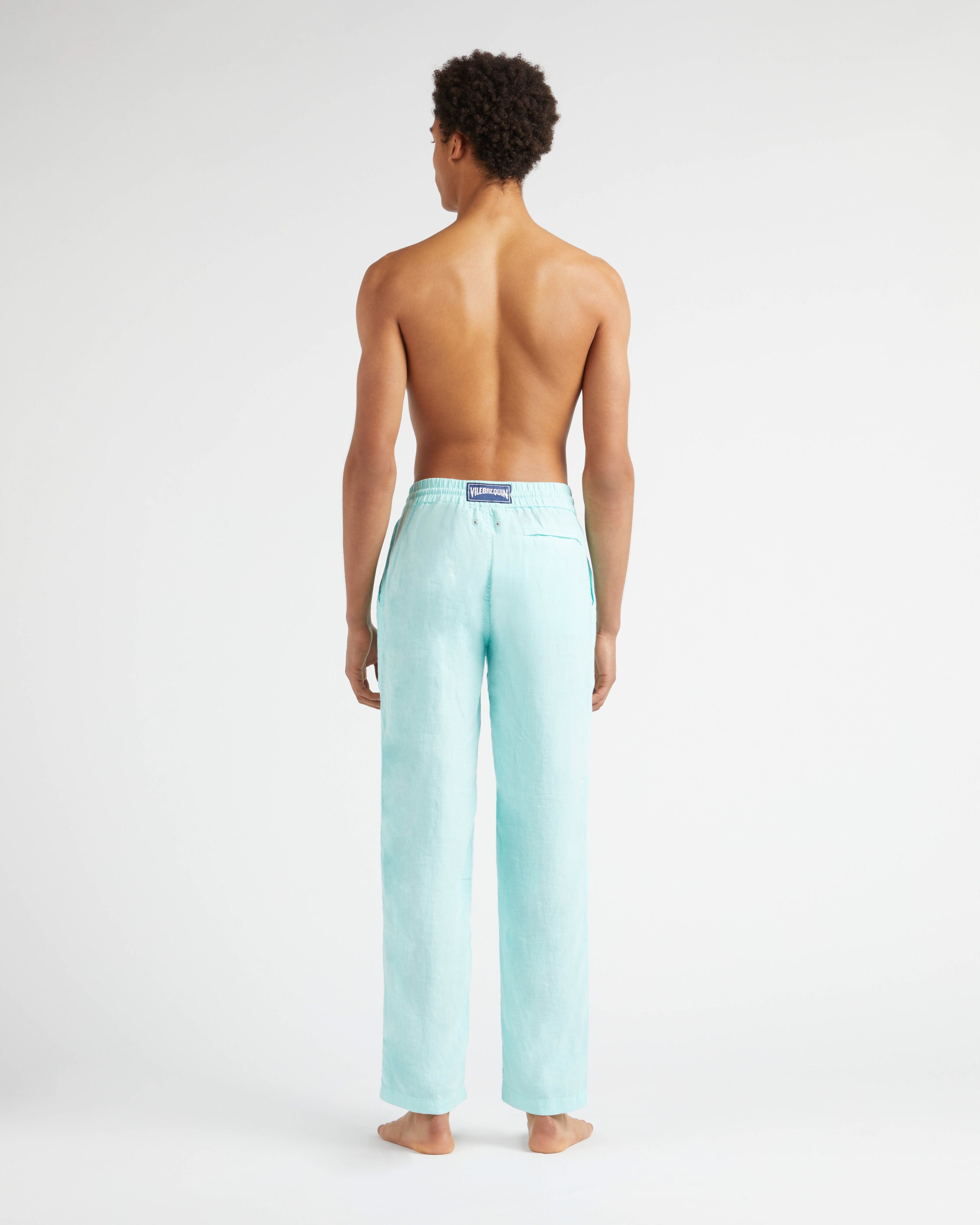 Pantaloni uomo in lino tinta unita dal taglio dritto LAGUNA backworn view