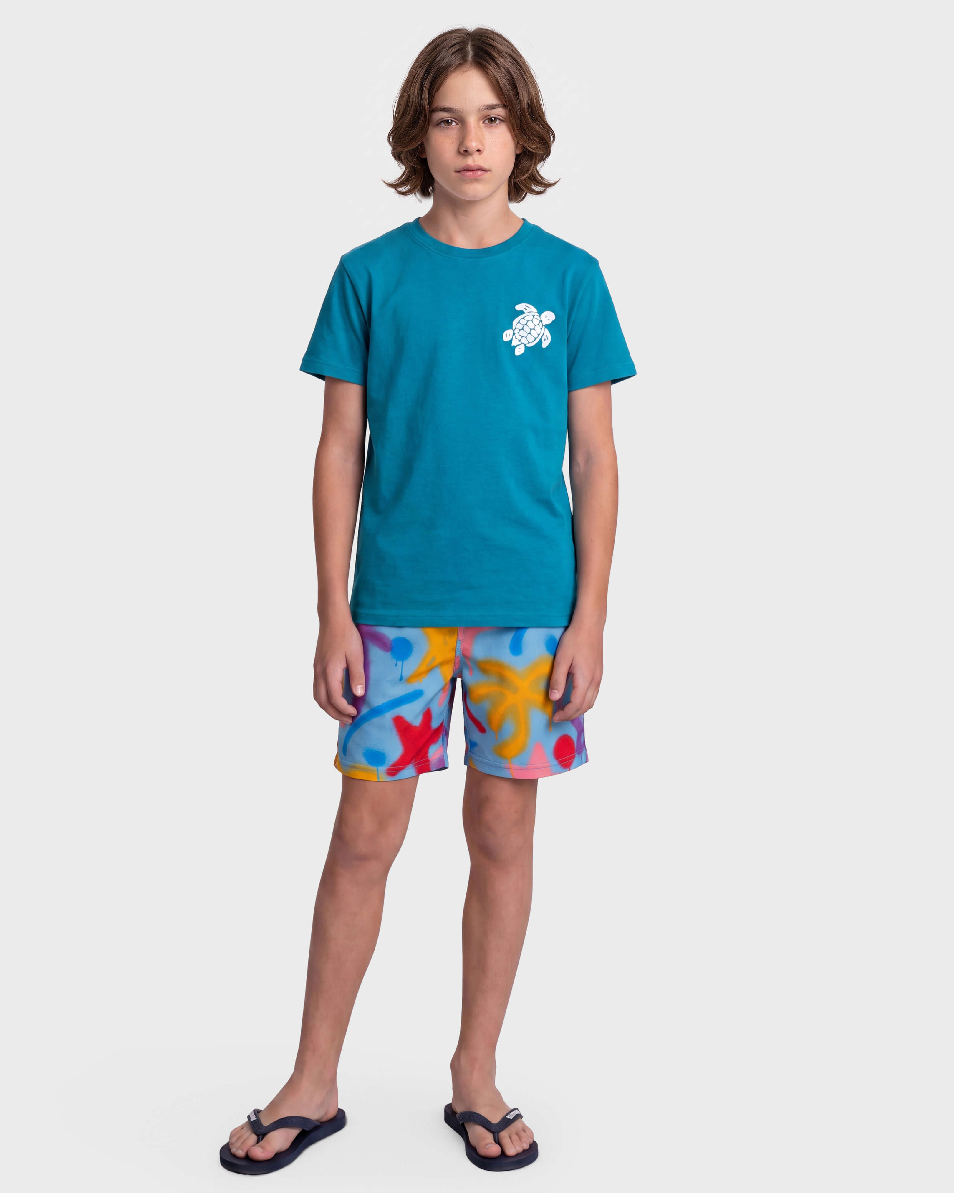 Boys Stretch Swim Shorts Spray Paint - VBQ x Palm Angels 614 frontworn view