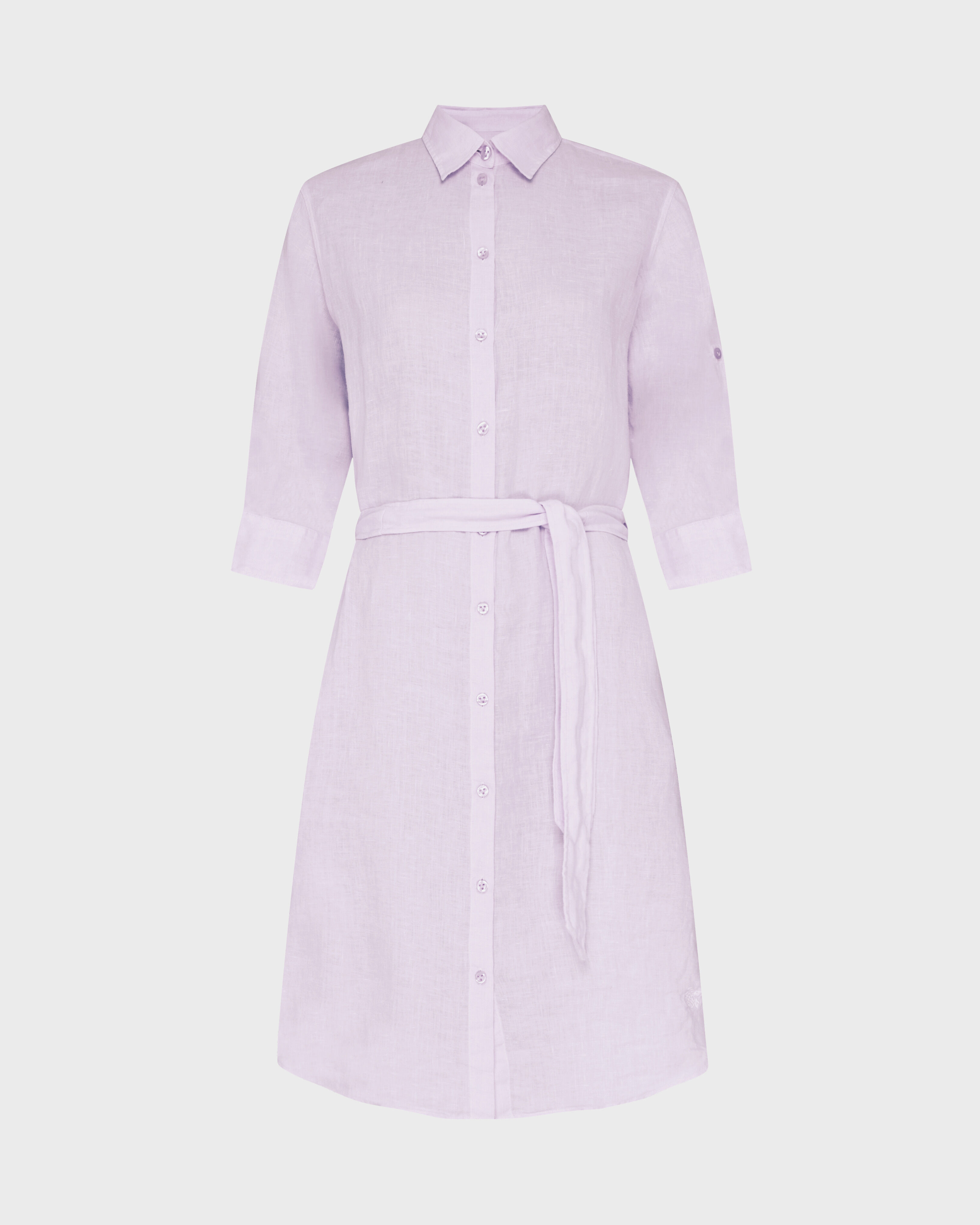 Vestido camisero de lino de color liso para mujer FLEUR front view