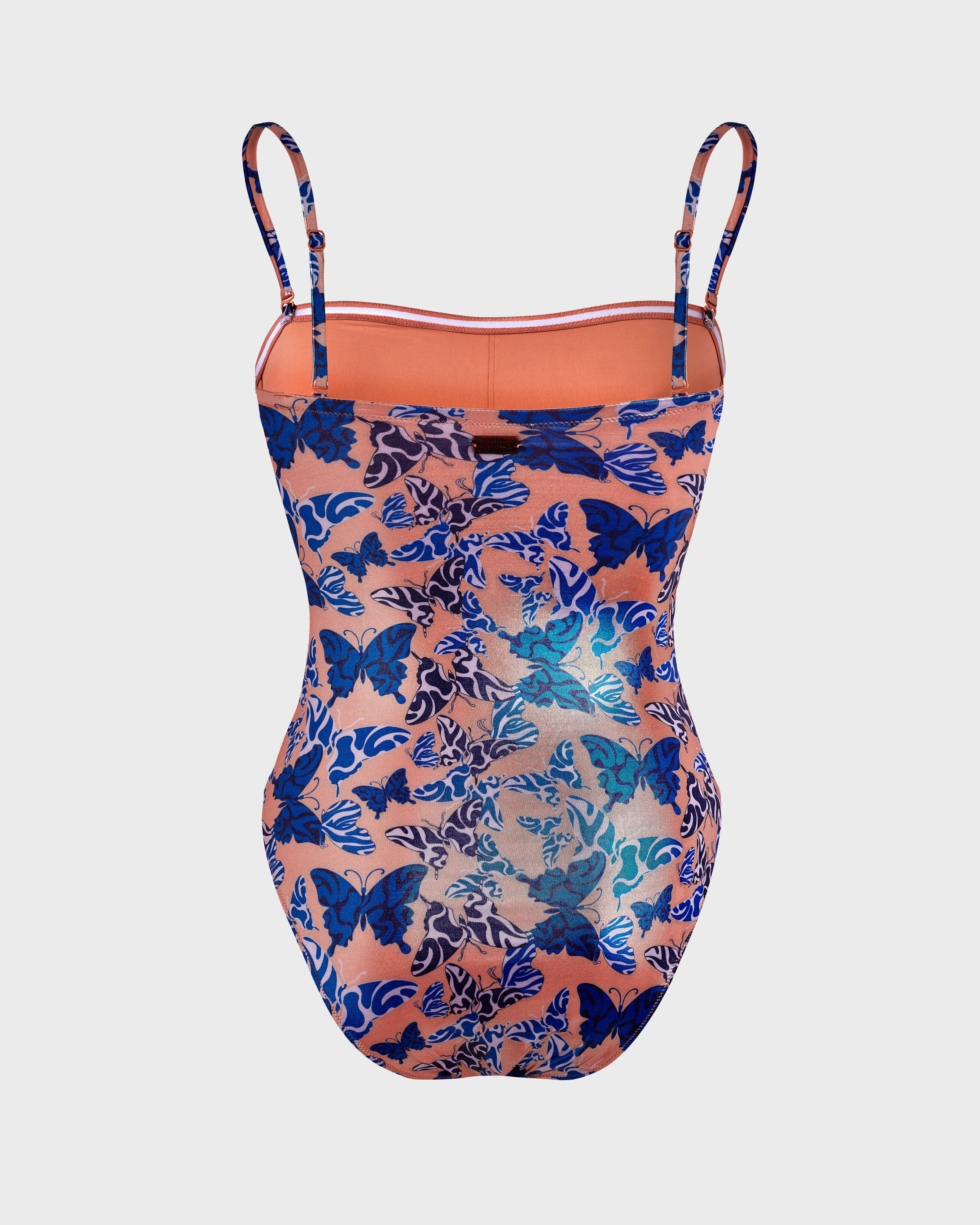 Women Bustier One-piece Swimsuit Disco Butterfly BLUSH back view