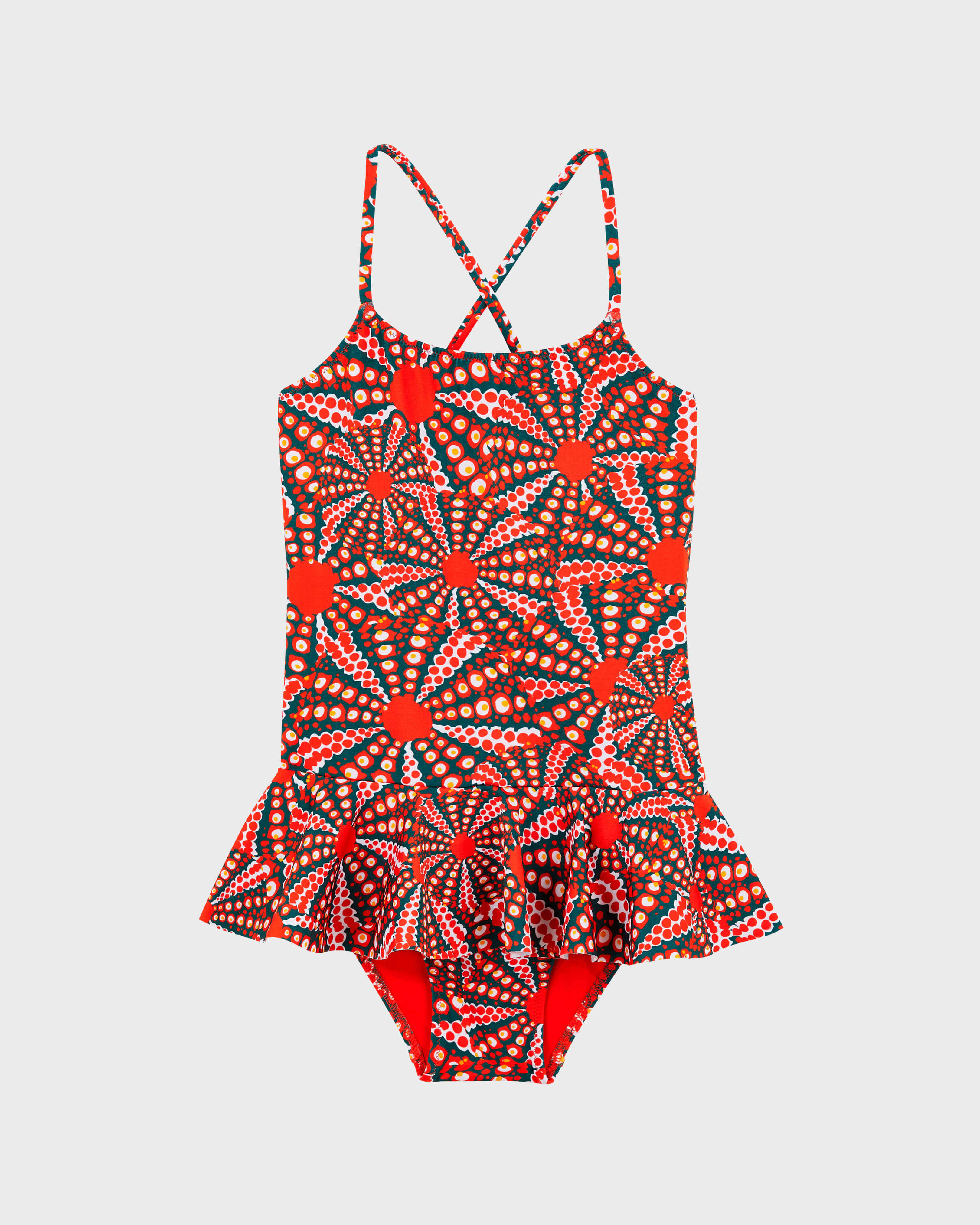 Girls One-piece Skirt Swimsuit Oursinades POPPY RED front view