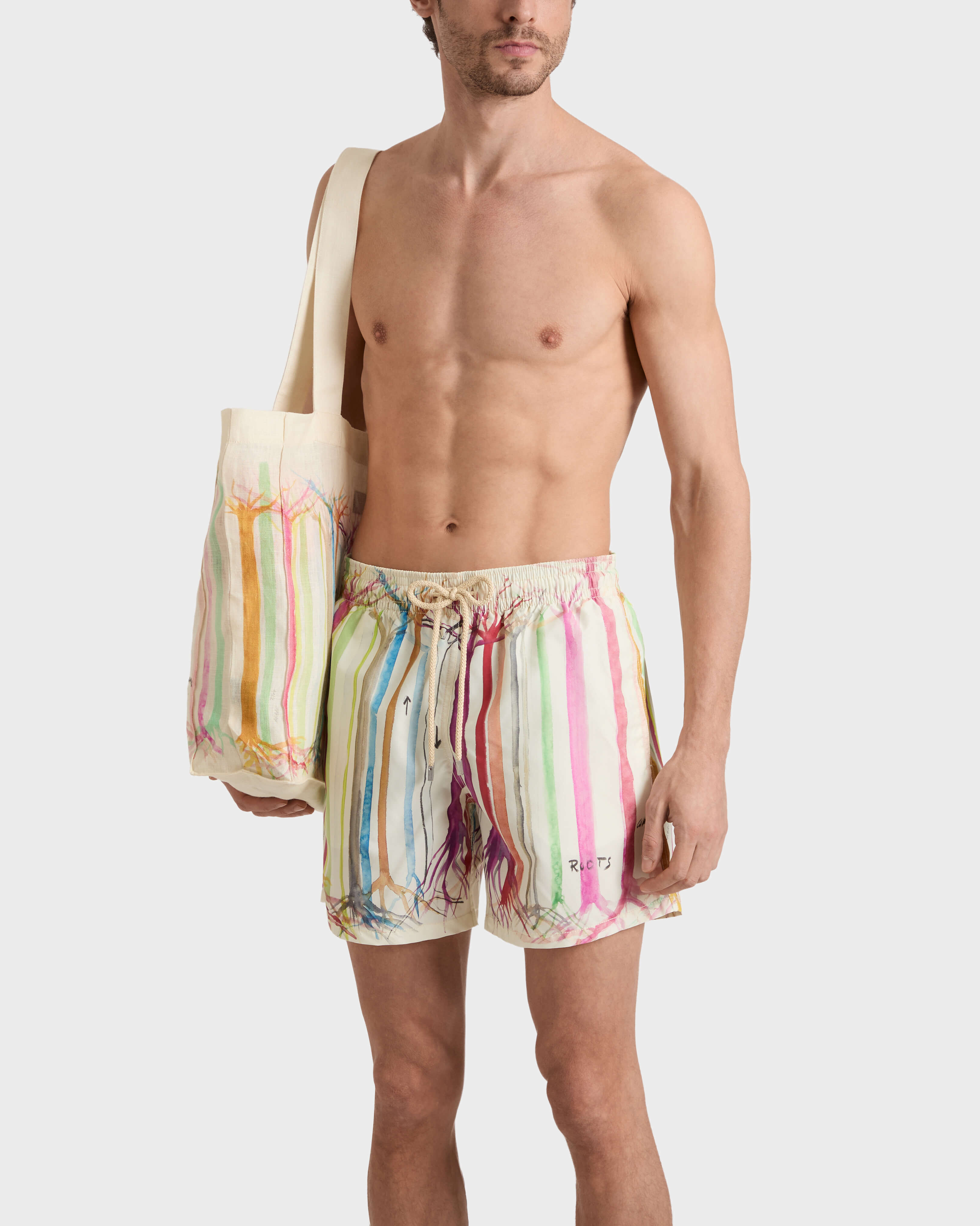 Men Swim Shorts Trees - Vilebrequin x Fabrice Hyber PAPIER frontworn view